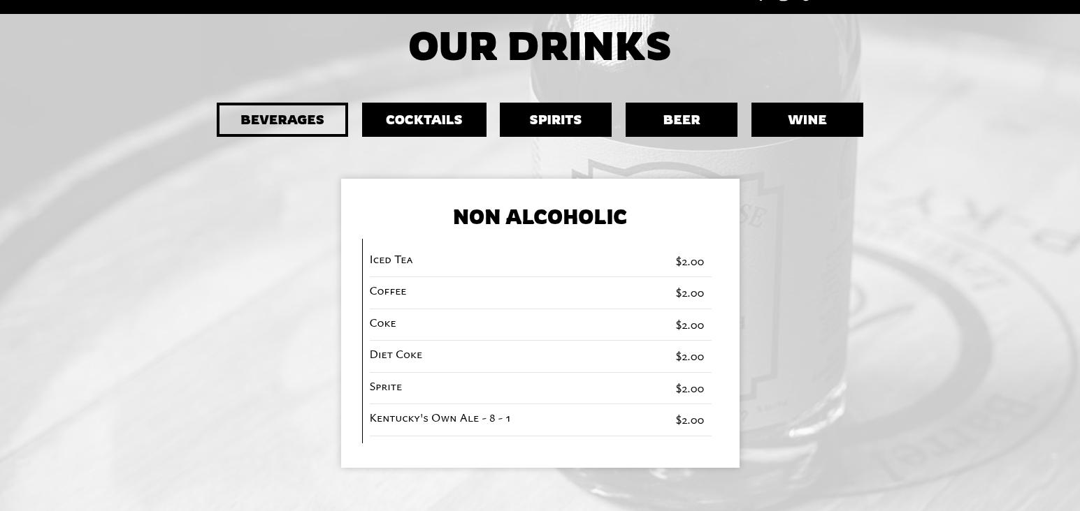 Barrel House Distilling Co Menu