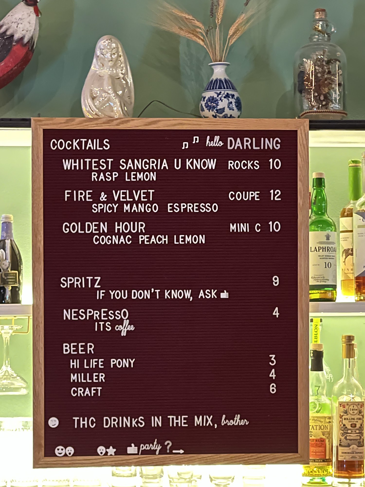 Darling Wine Bar Menu