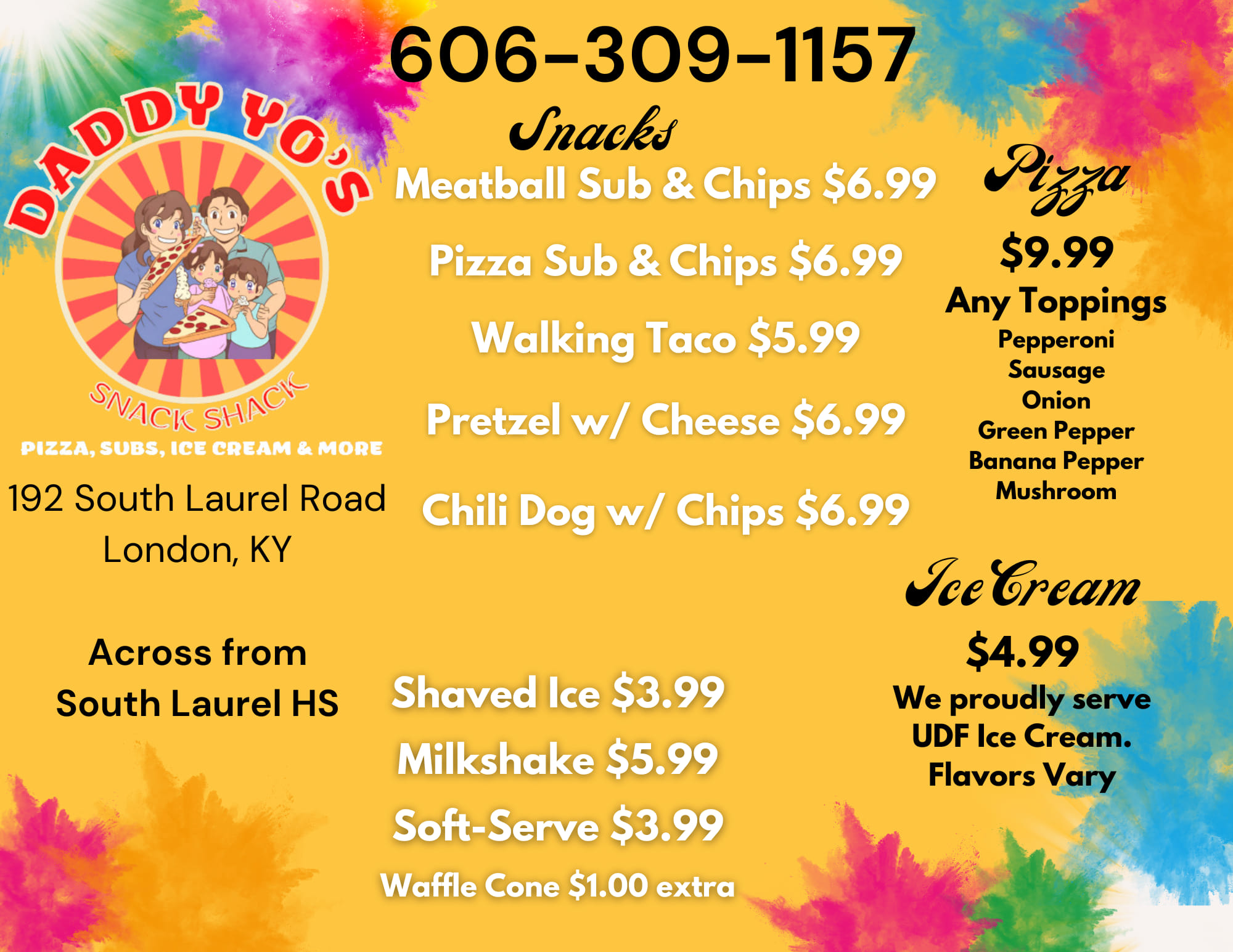 Daddy Yo's Frozen Yogurt Menu