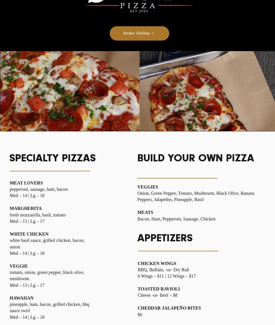 Banditz Pizza Menu