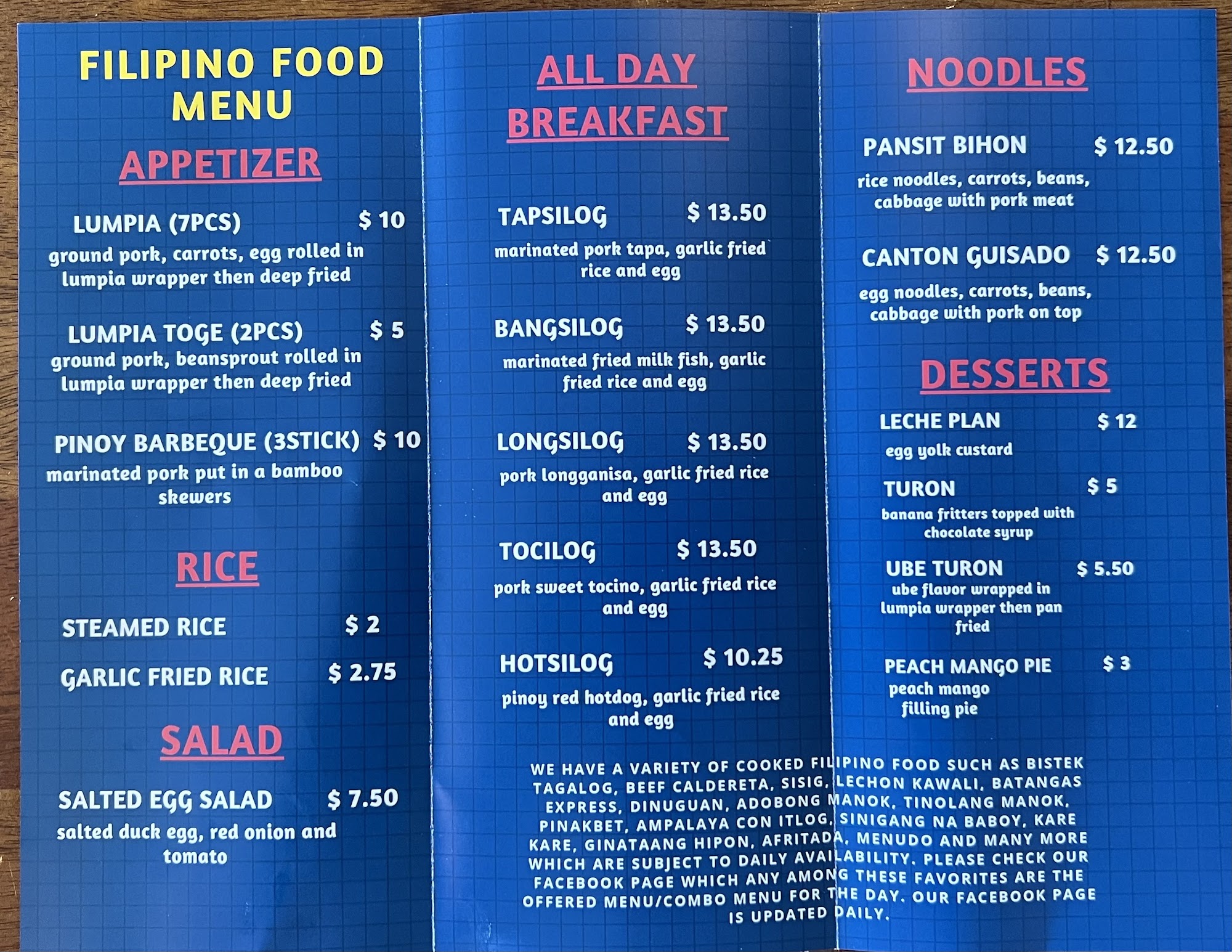 Ala Eh Eats Filipino Food and Sushi LLC Menu