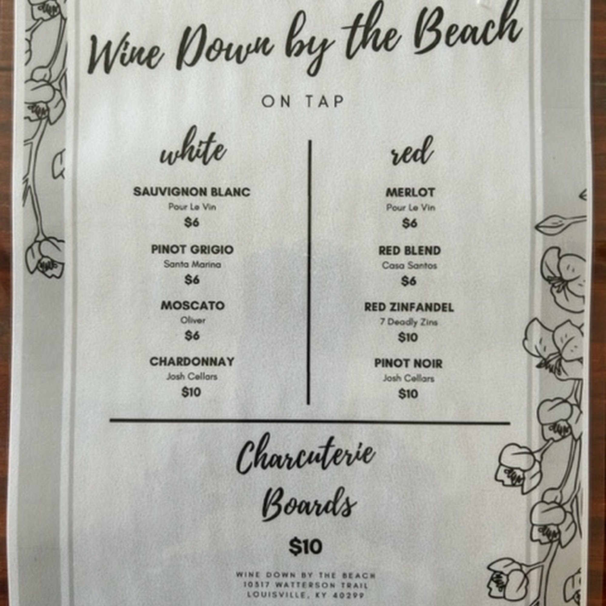 Wine Down by the Beach Menu
