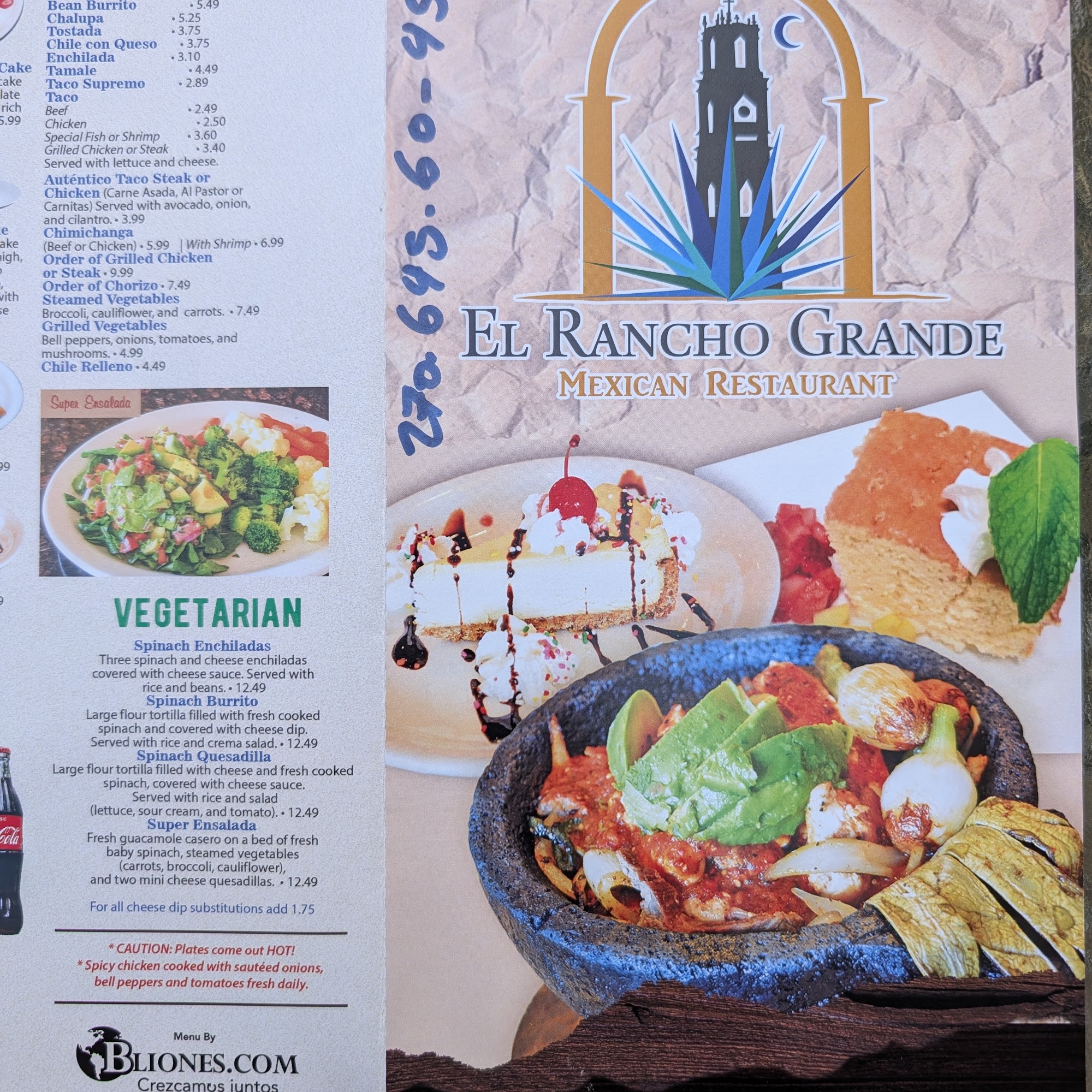 El Rancho Grande Menu