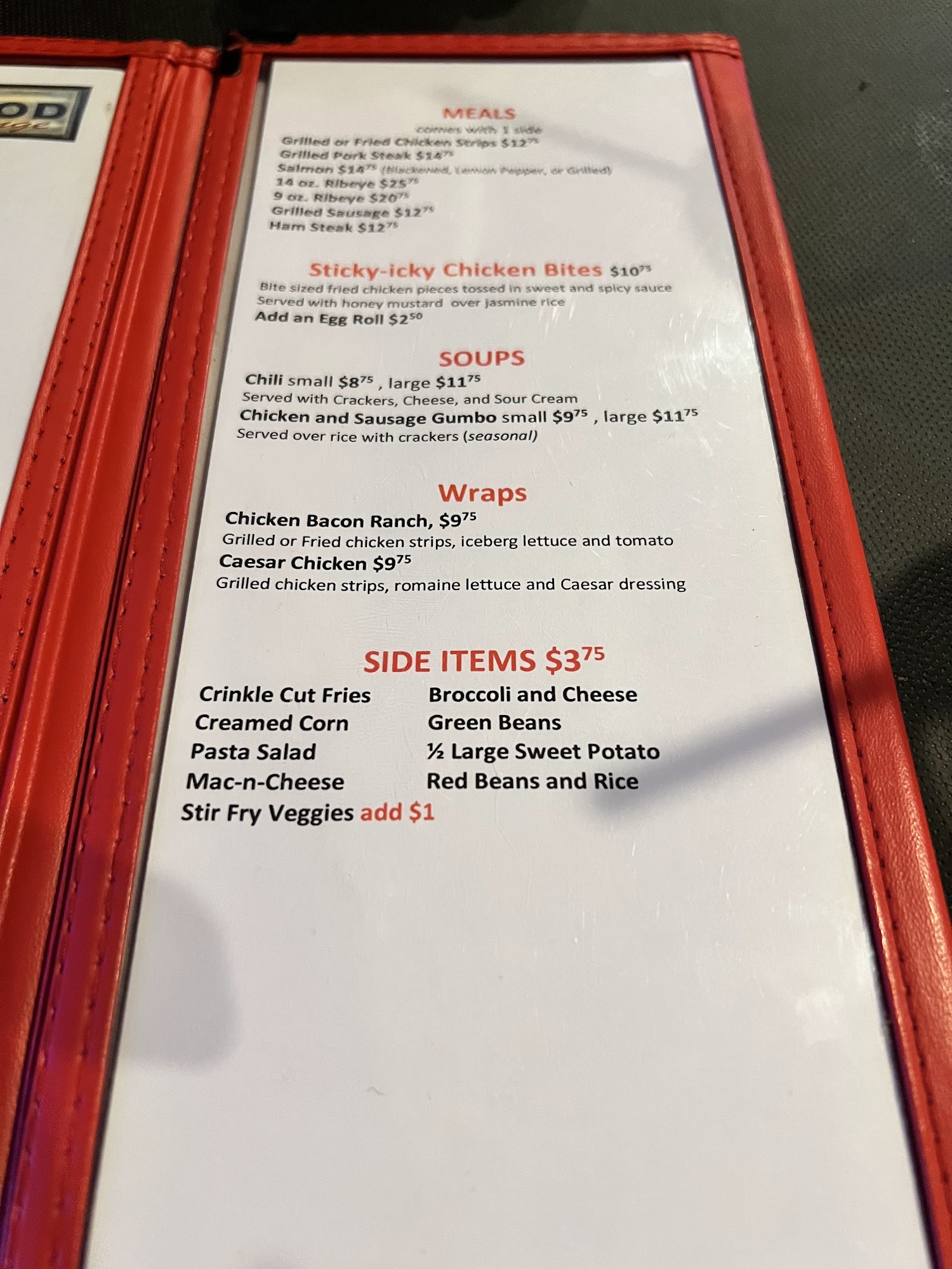 Driftwood Lounge Menu