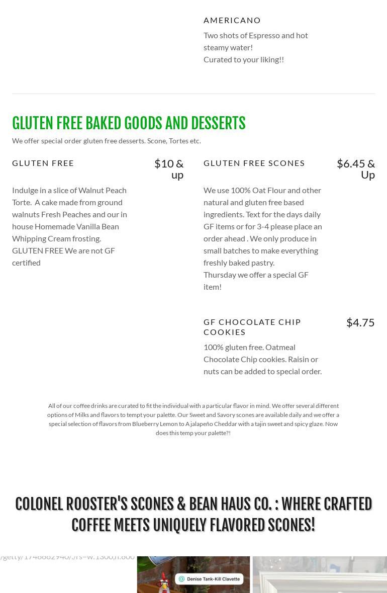 Colonel Roosters - Scones n' Bean Haus Menu