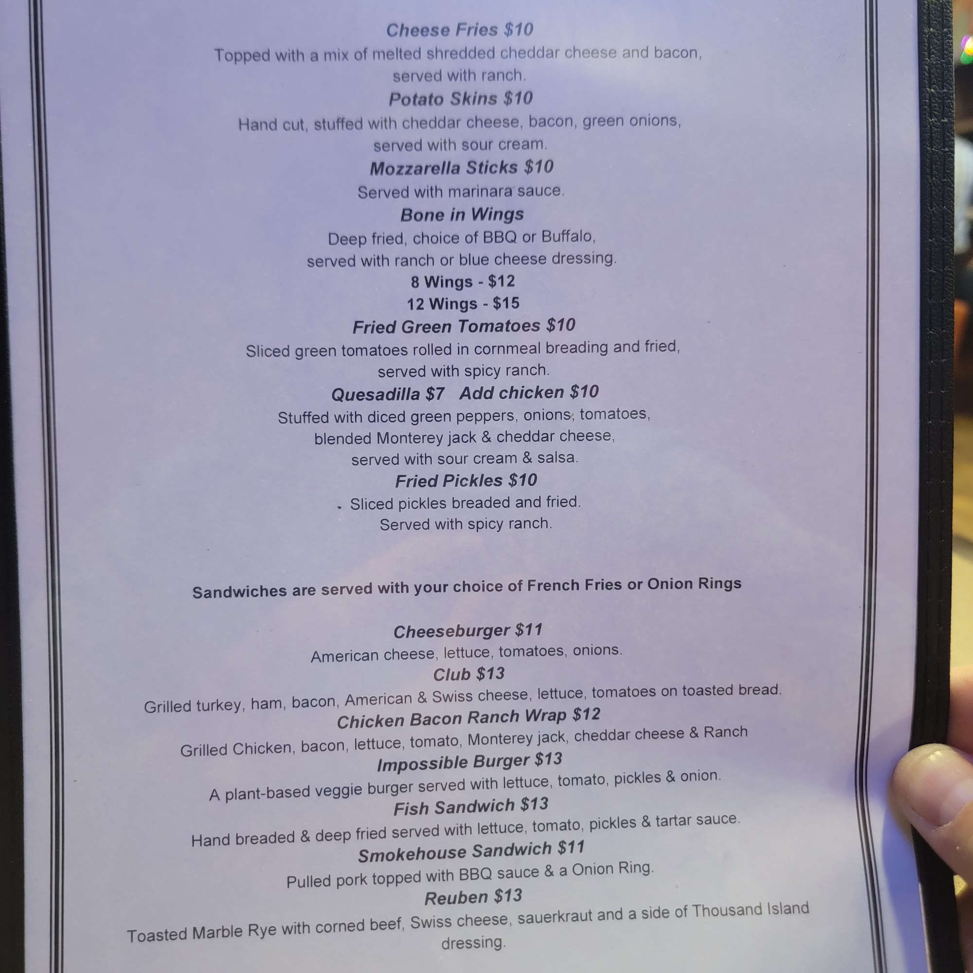 Trail’s End Tavern Menu