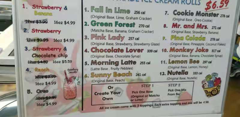 0 Degrees Ice Cream Menu