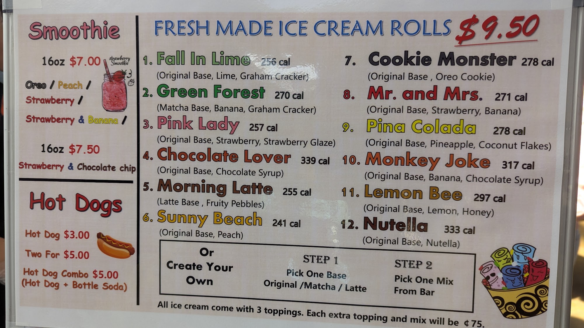 0 Degrees Ice Cream Menu