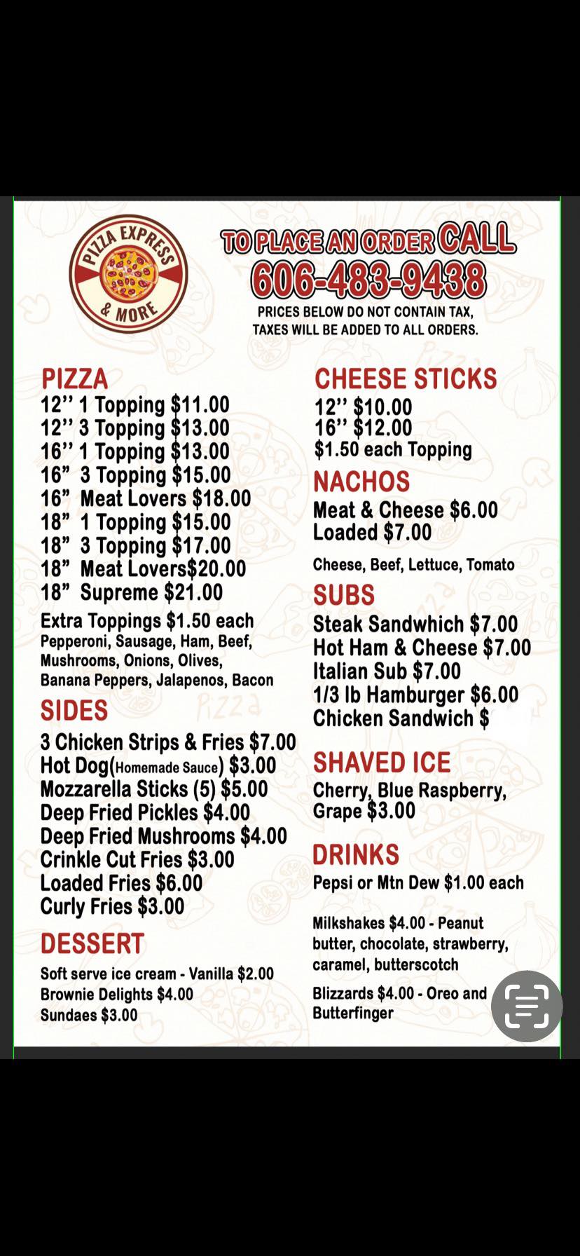 Pizza Express & More Menu