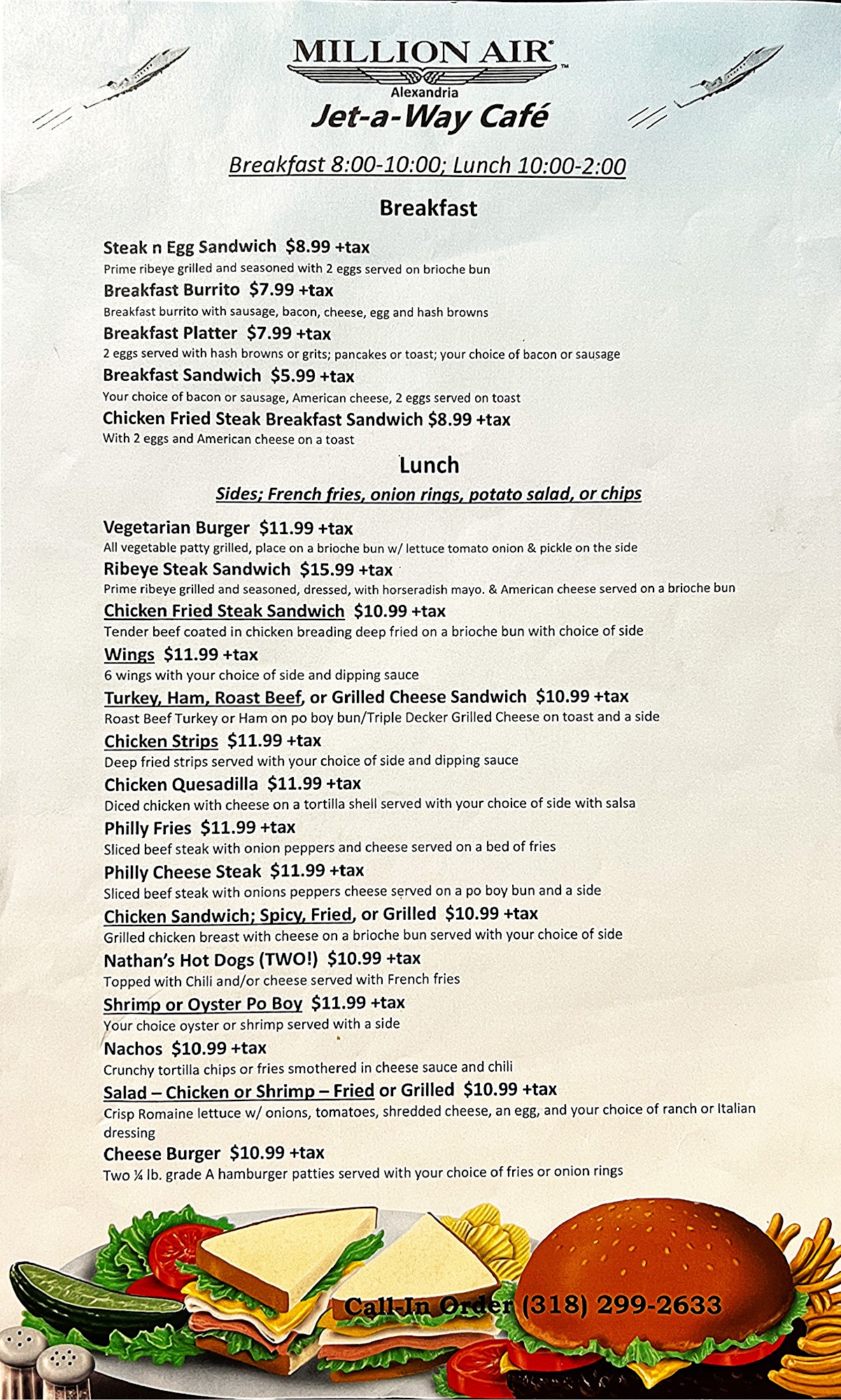 Jet-a-Way Cafe Menu