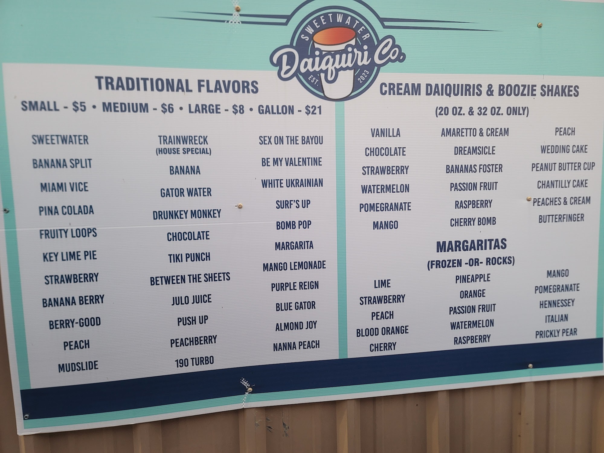 Sweetwater Daiquiri Co. Menu