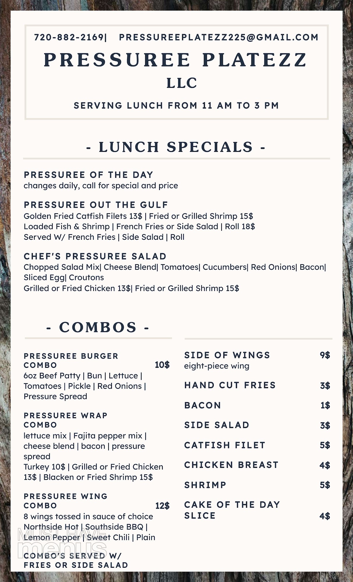 Pressuree Platezz Menu