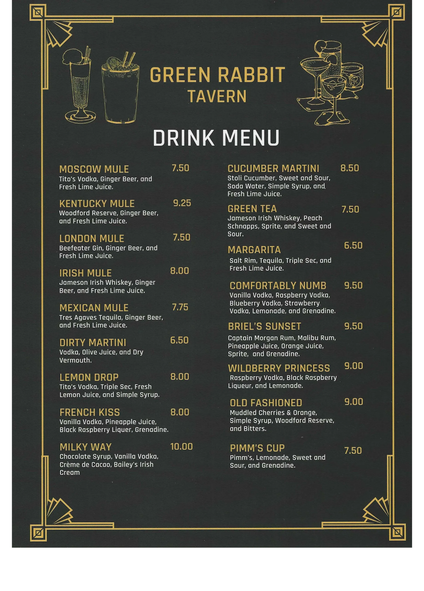 Green Rabbit Tavern Menu