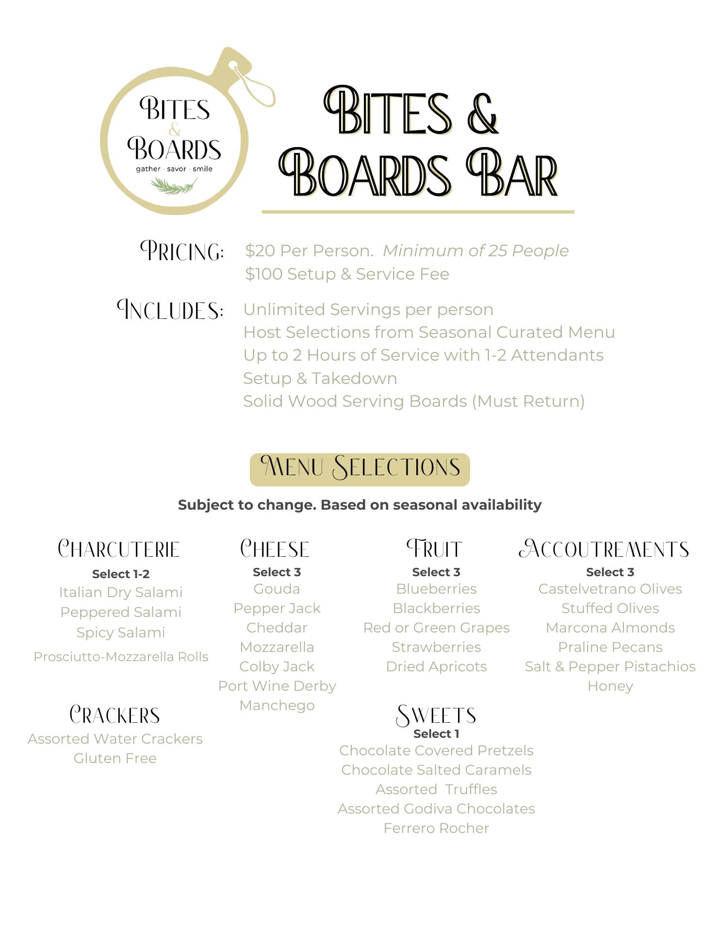 Bites & Boards Menu
