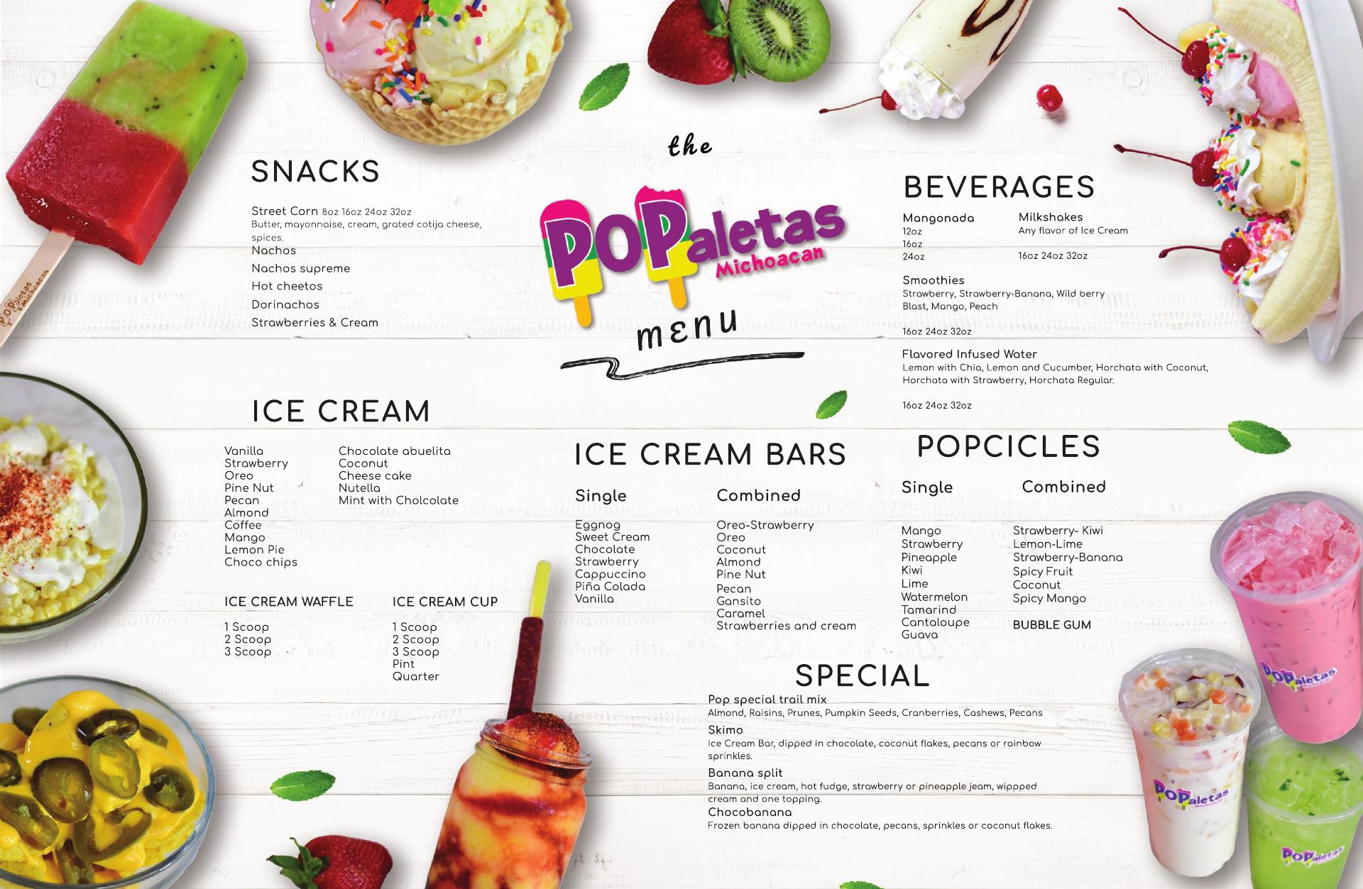 Popaletas Michoacan Menu