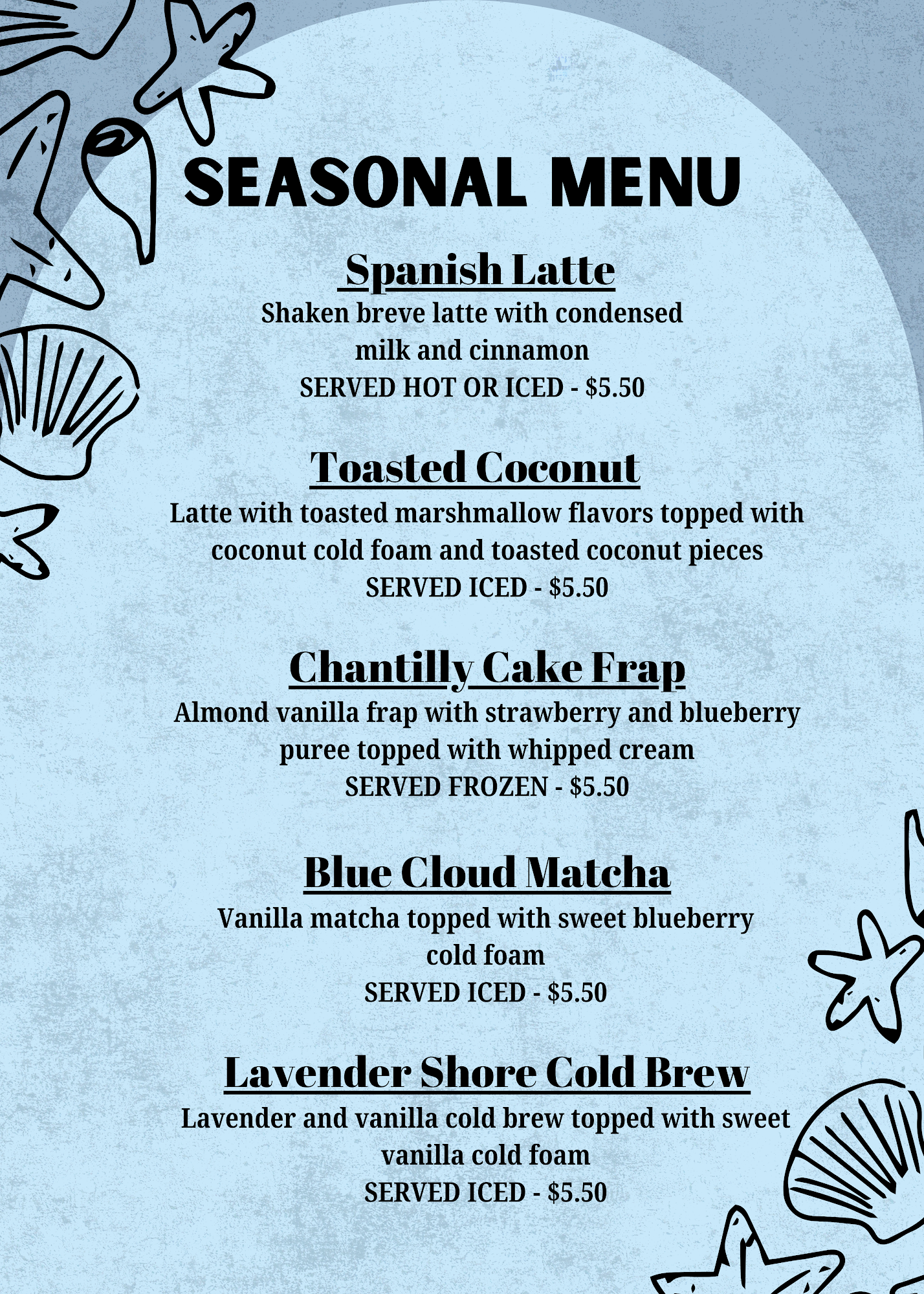 First Cup Coffee Menu