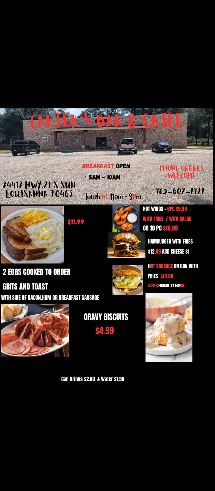 Carter's Sports Bar And Grill Menu