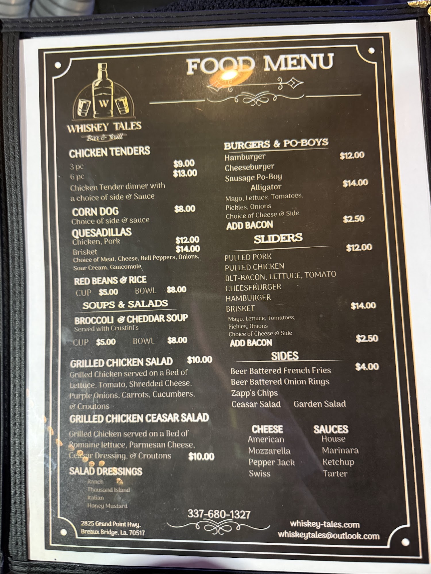 Whiskey Tales Menu