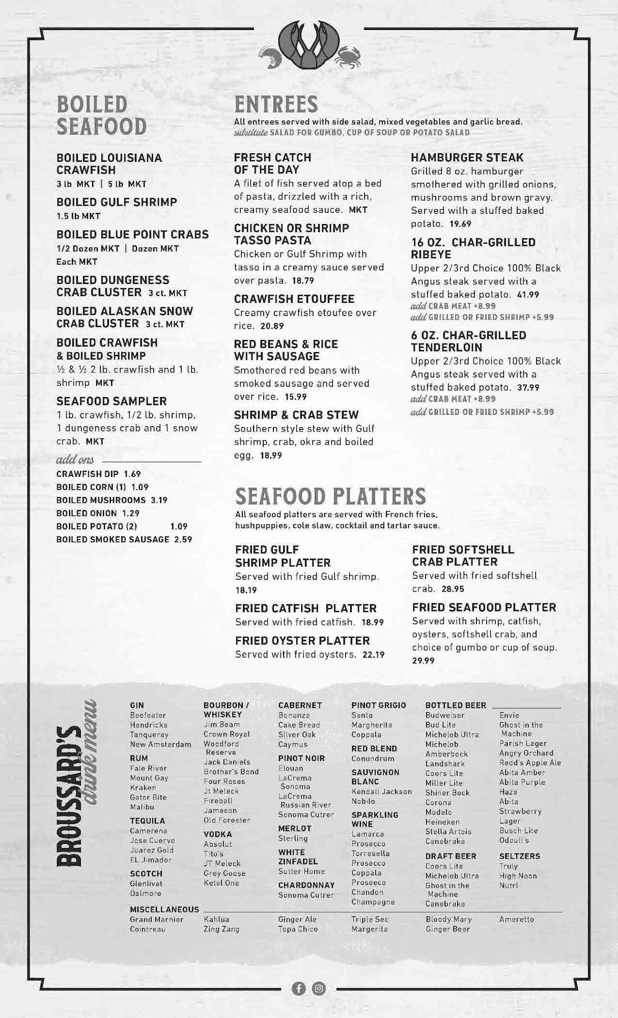 Broussard’s Boiling Pot Menu