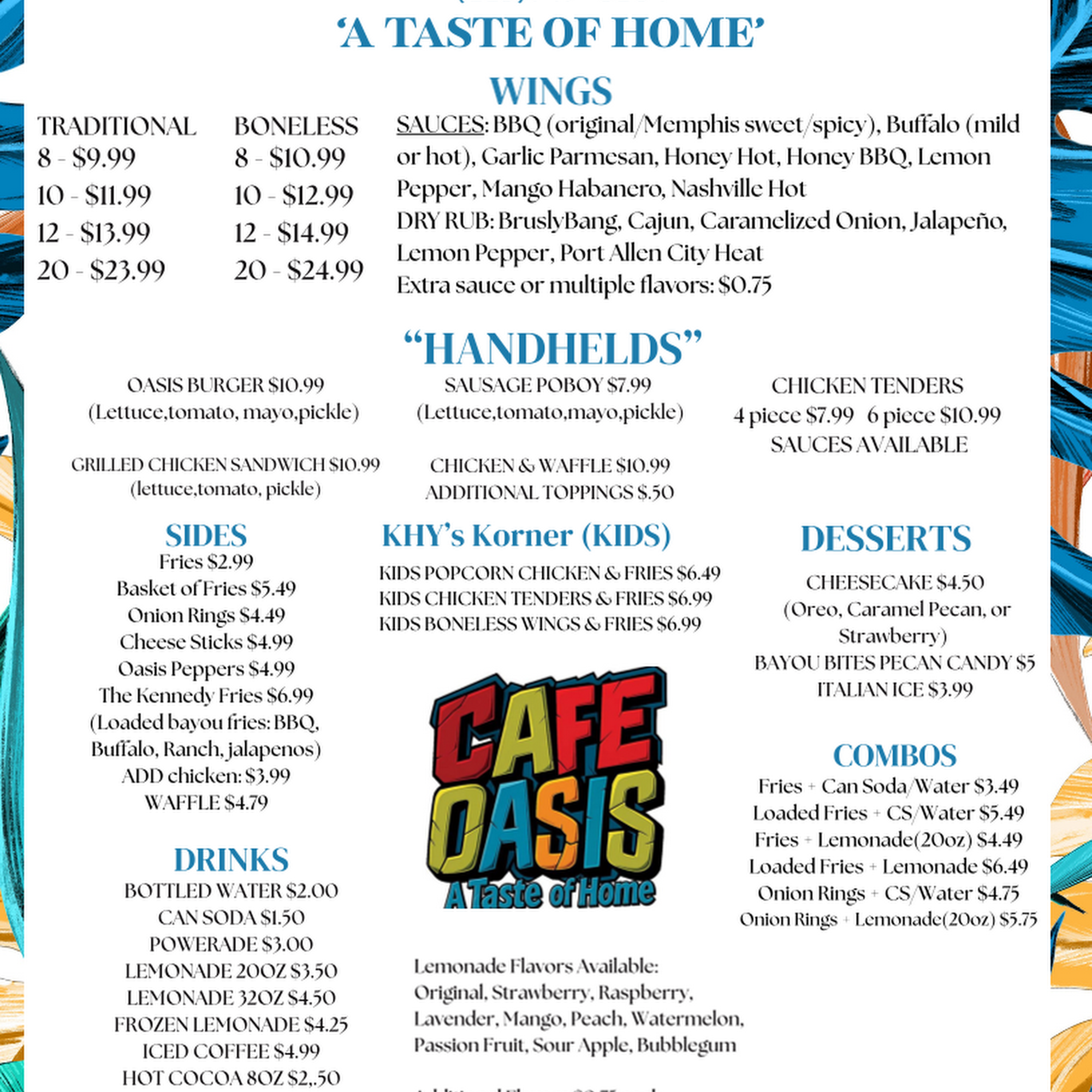 Cafe Oasis Menu