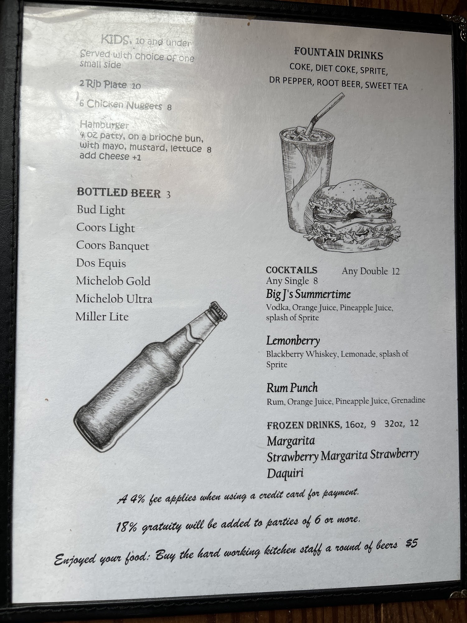 Big J’s Side Porch Menu