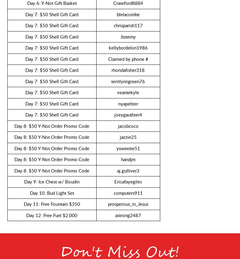 Y-Not Stop Cottonport Menu