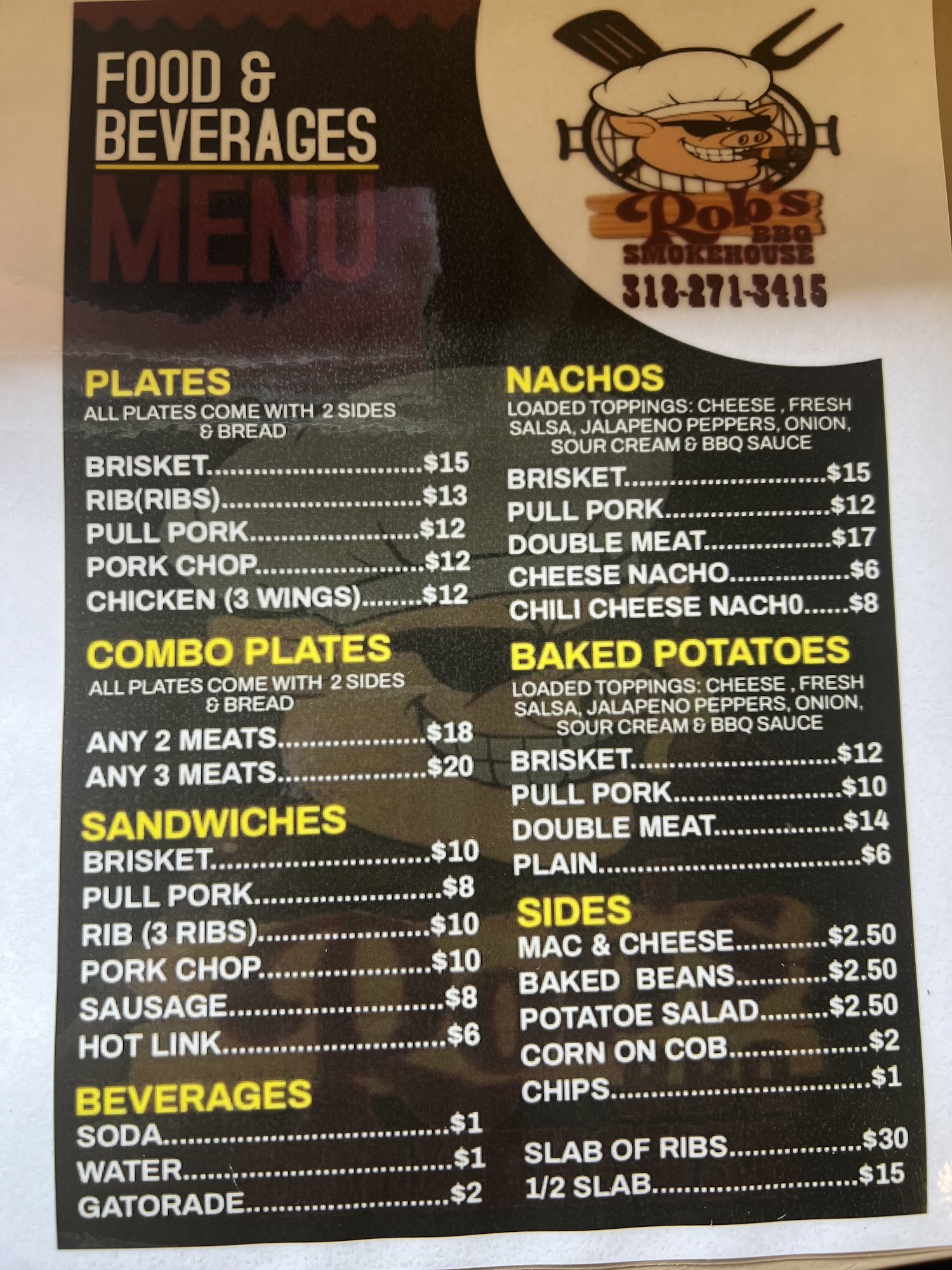 Rob’s BBQ Smokehouse Menu