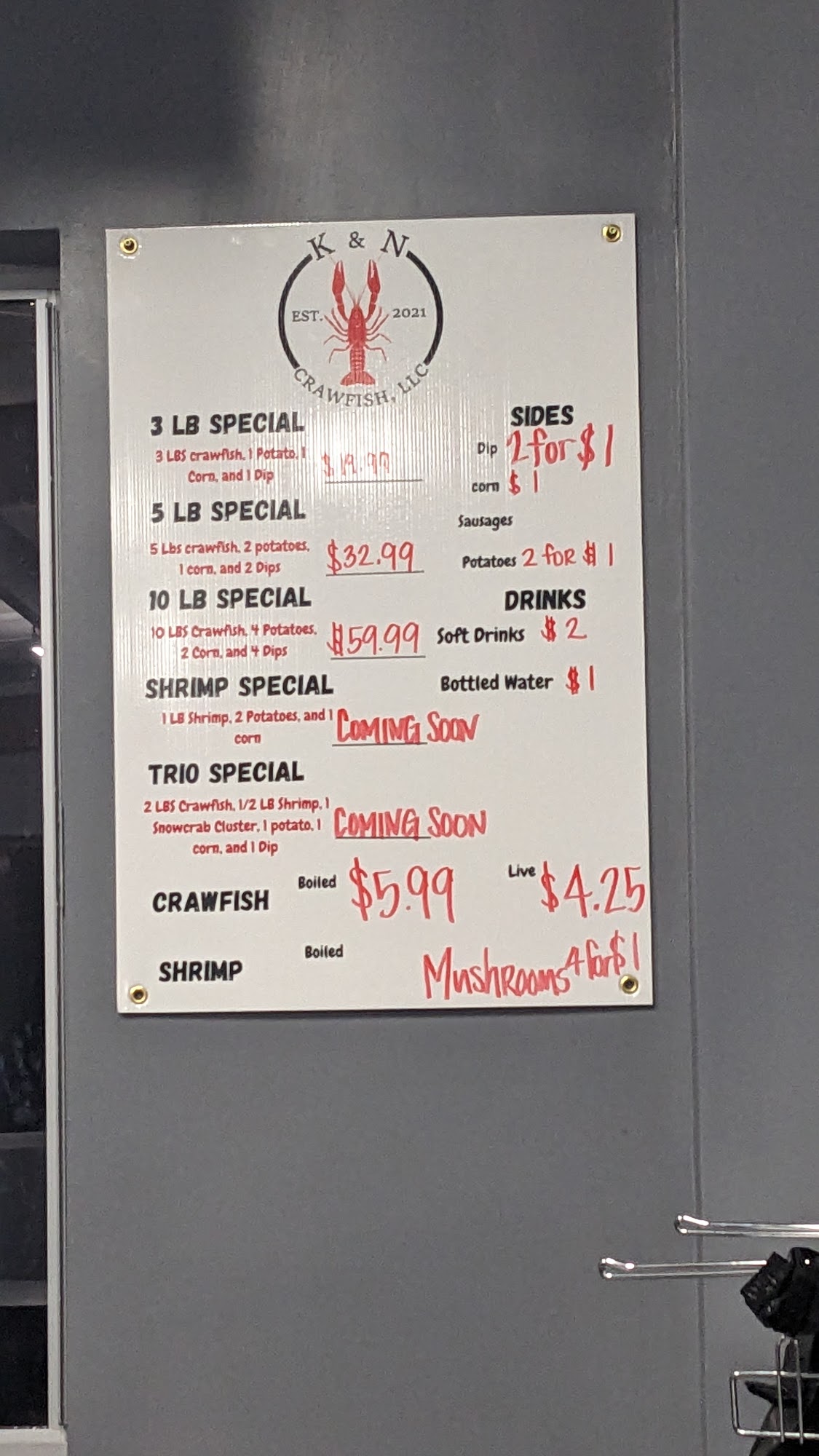 K&N Crawfish Menu