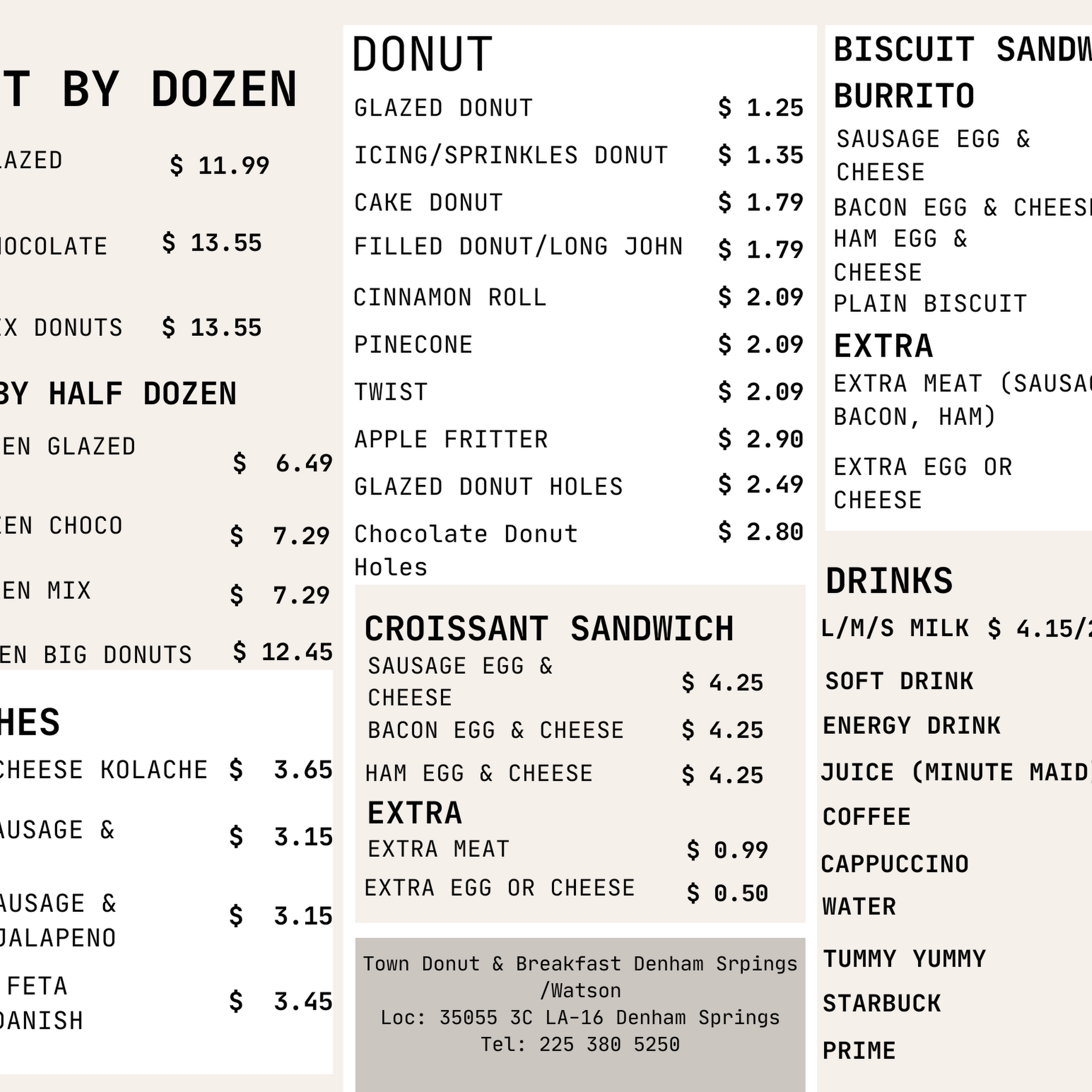 Town Donut & Breakfast Watson Menu