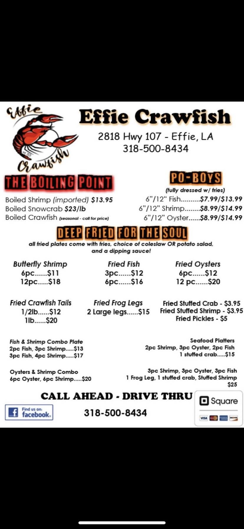 Effie Crawfish Menu