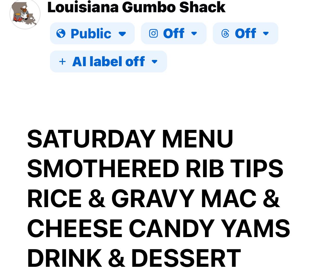 Nola Gumbo Menu