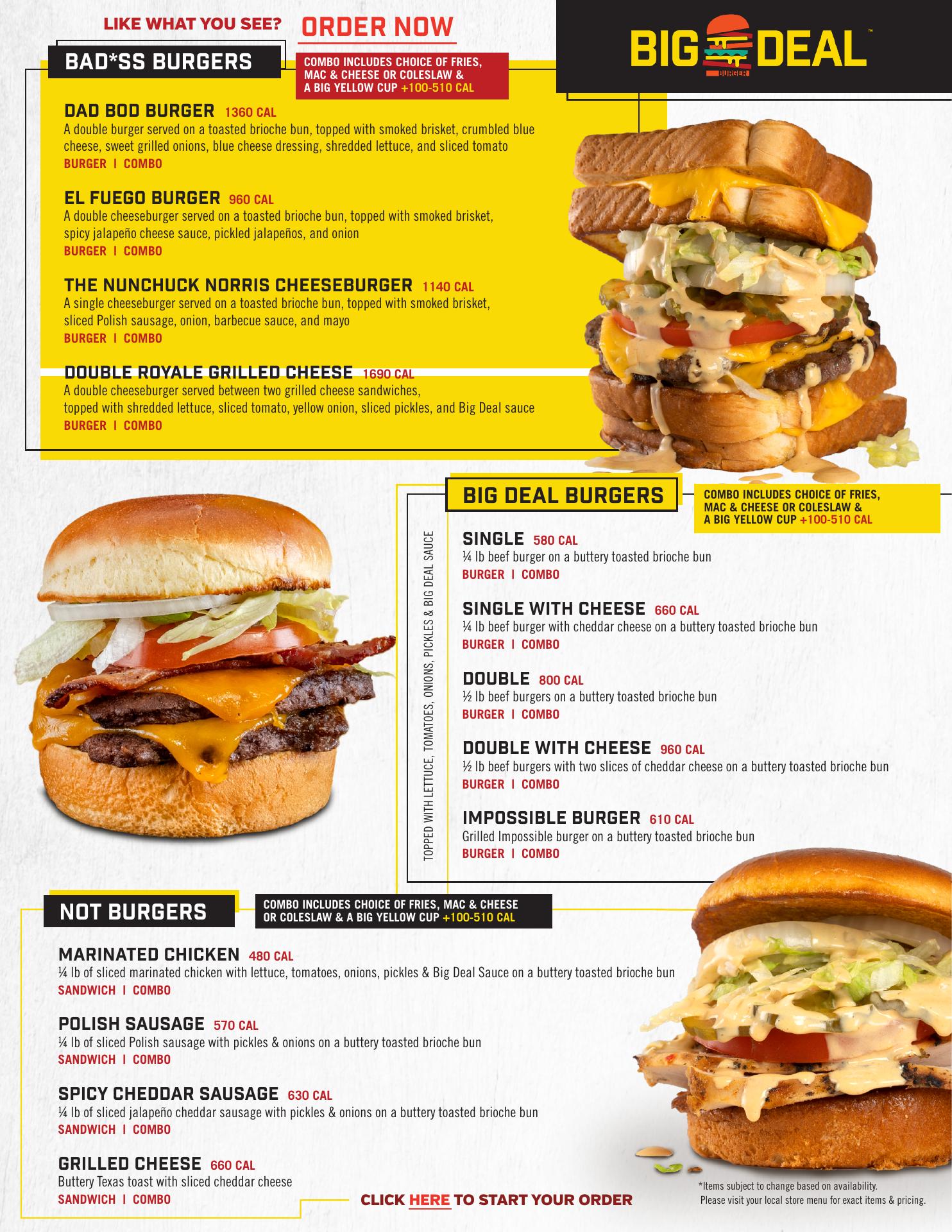 Big Deal Burger Menu
