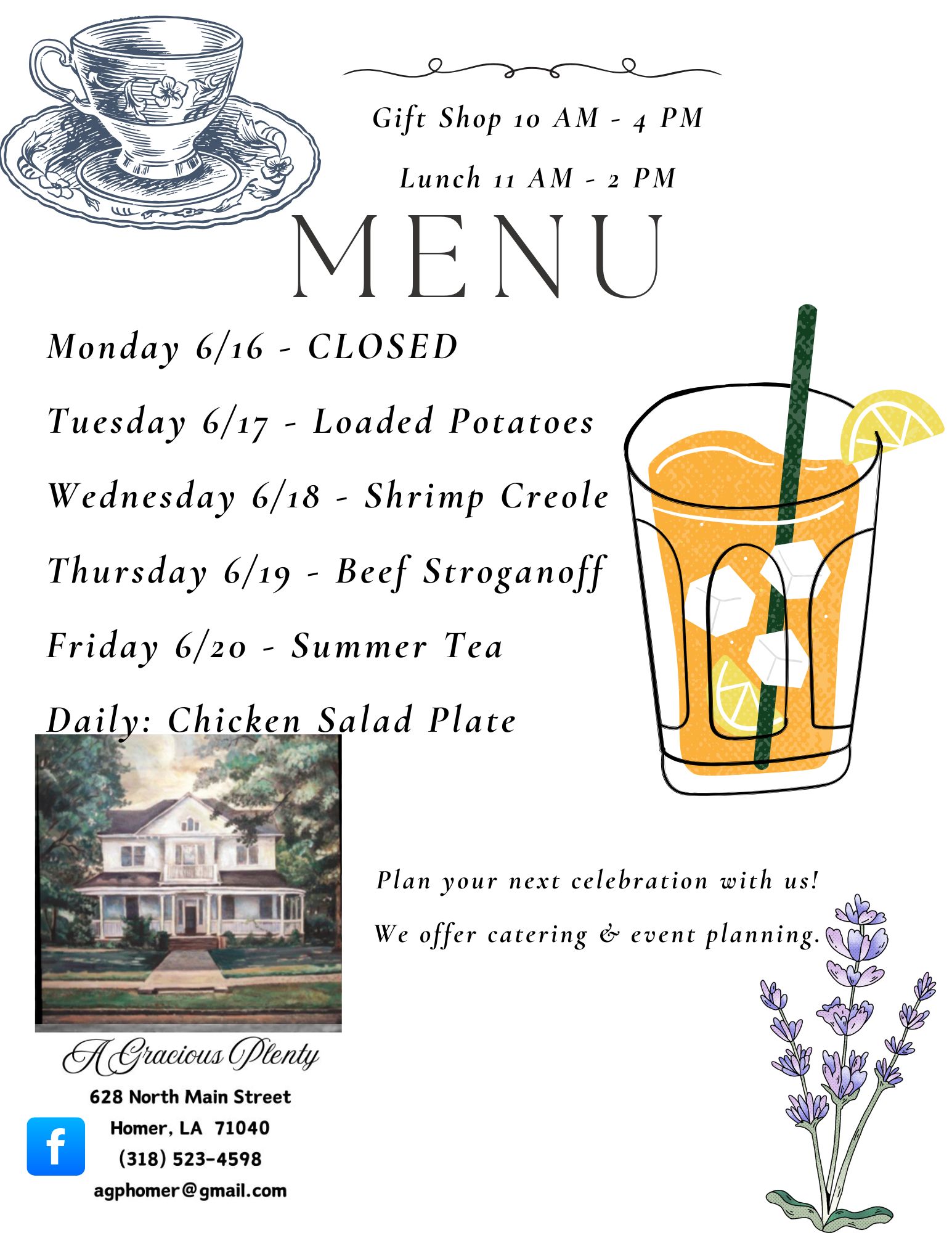 A Gracious Plenty Menu