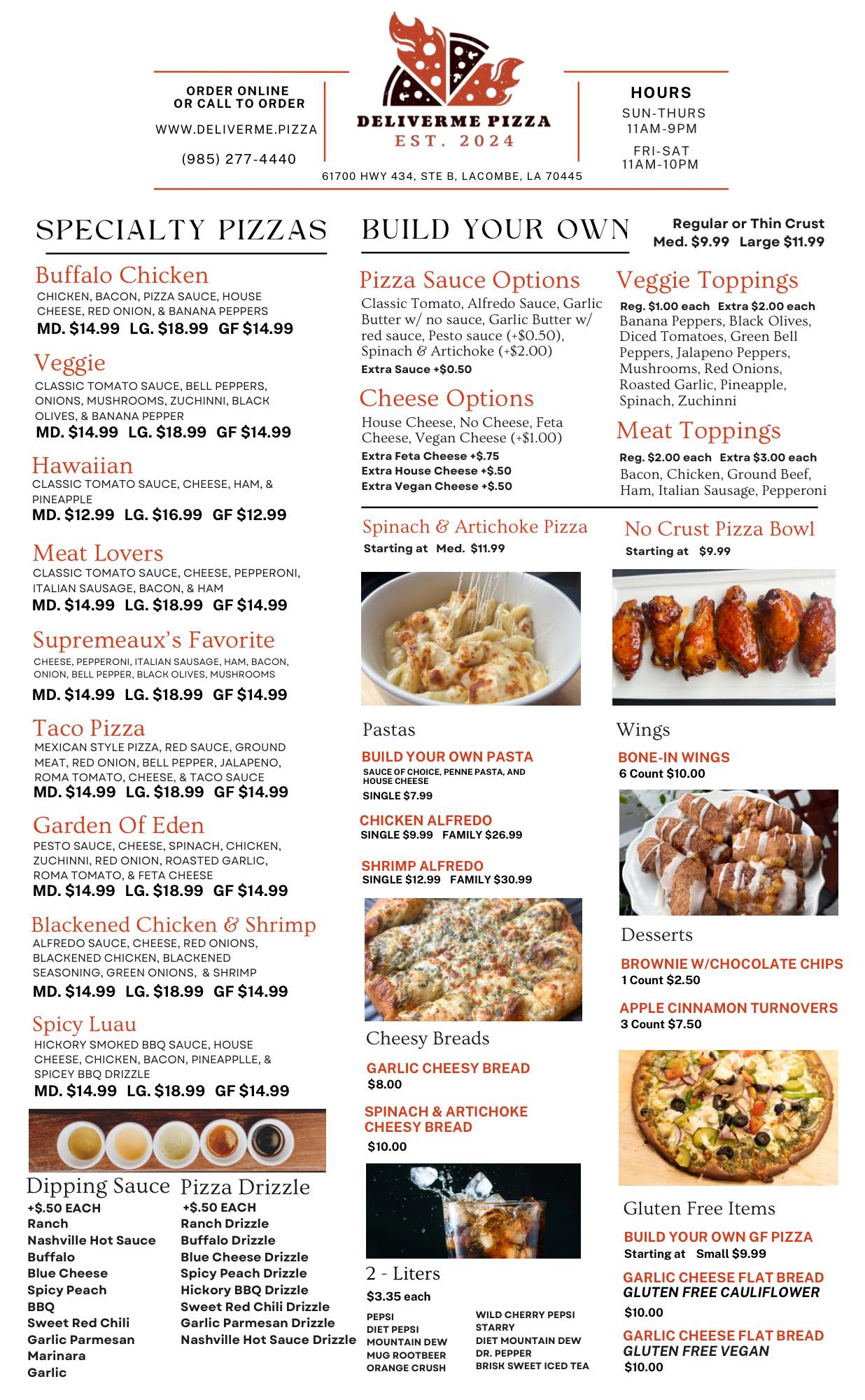DeliverMe Pizza Menu