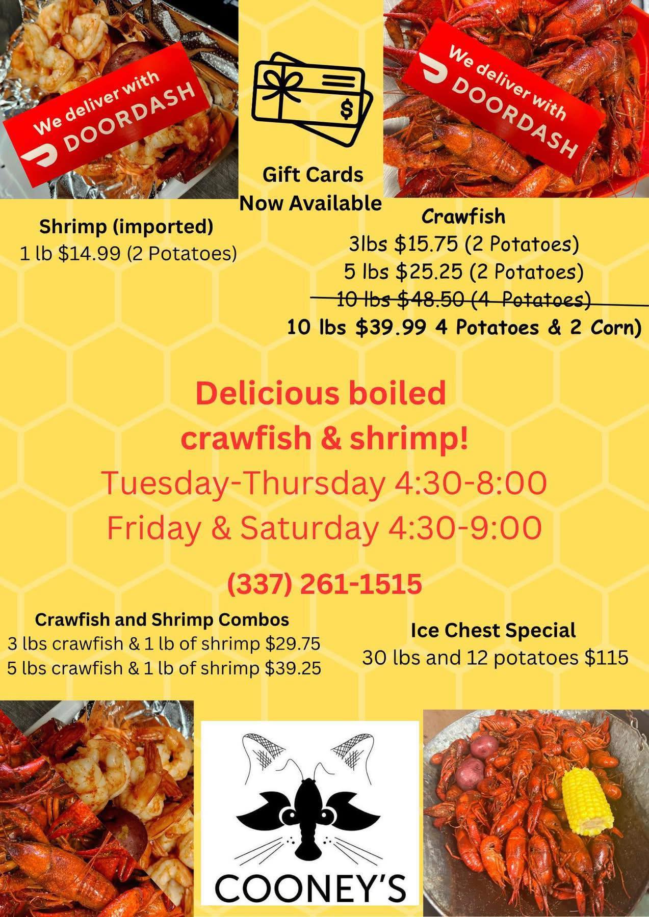 Cooney's Crawfish Menu