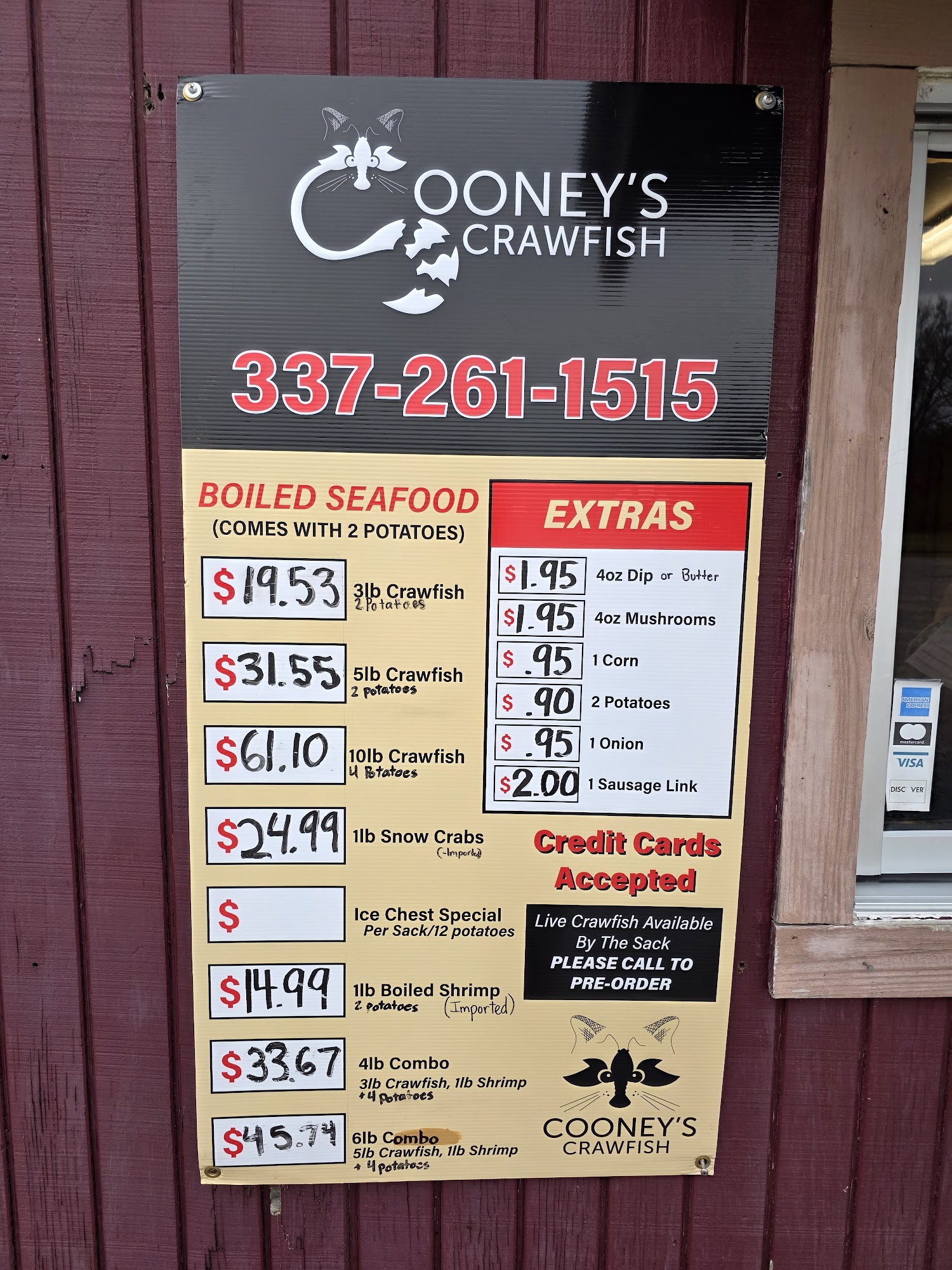Cooney's Crawfish Menu