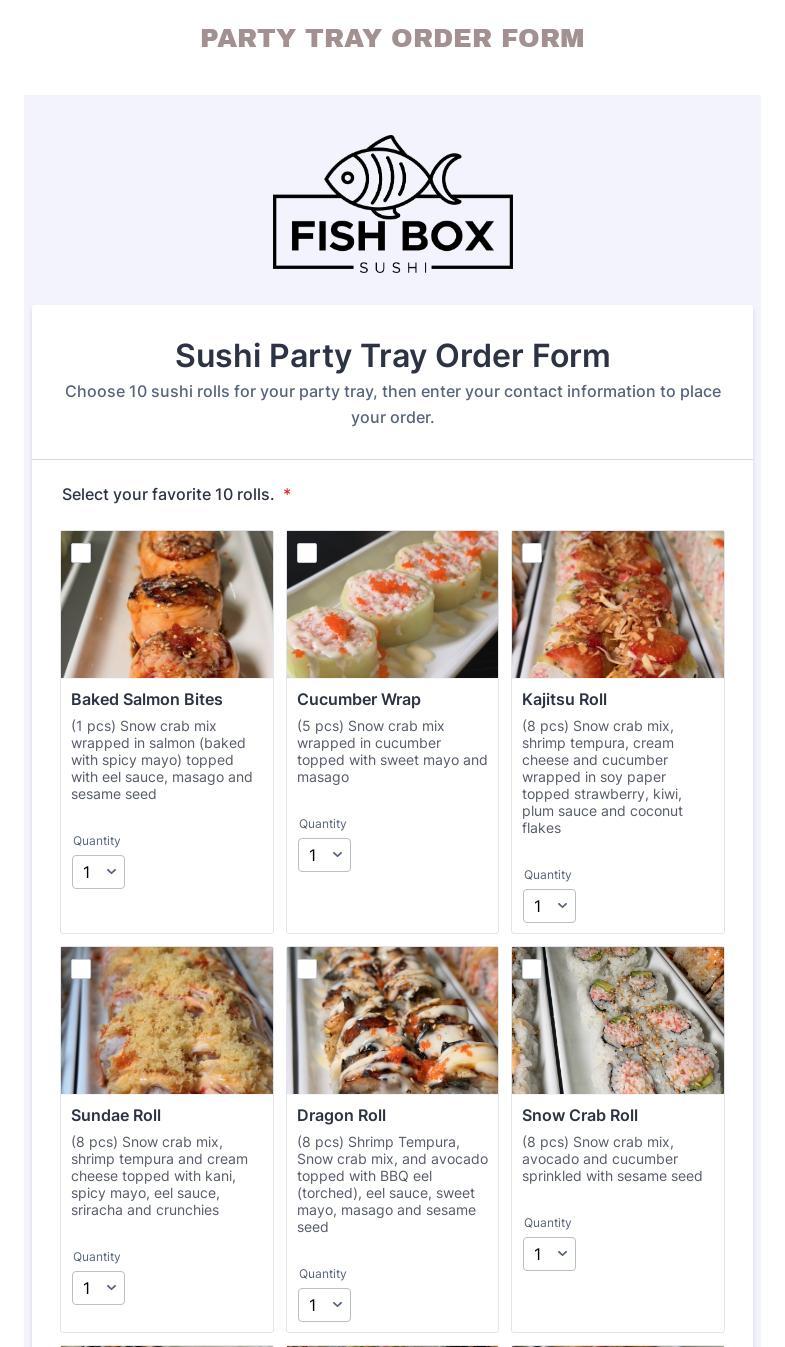 Fish Box Sushi Menu