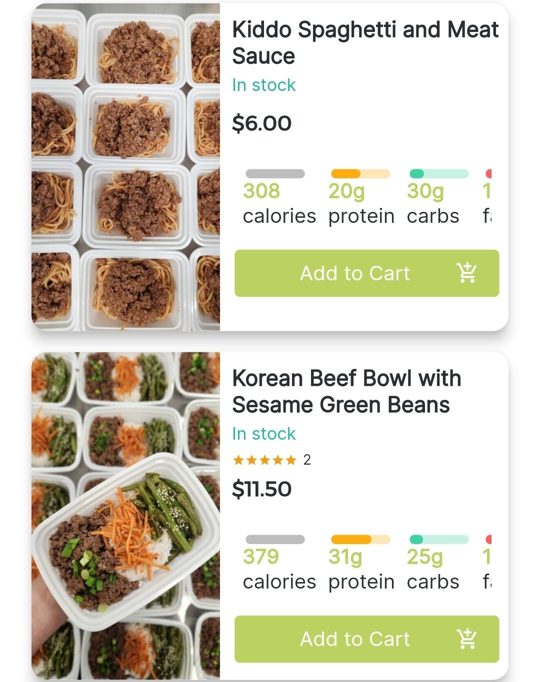 FreshFuel Meal Prep Menu