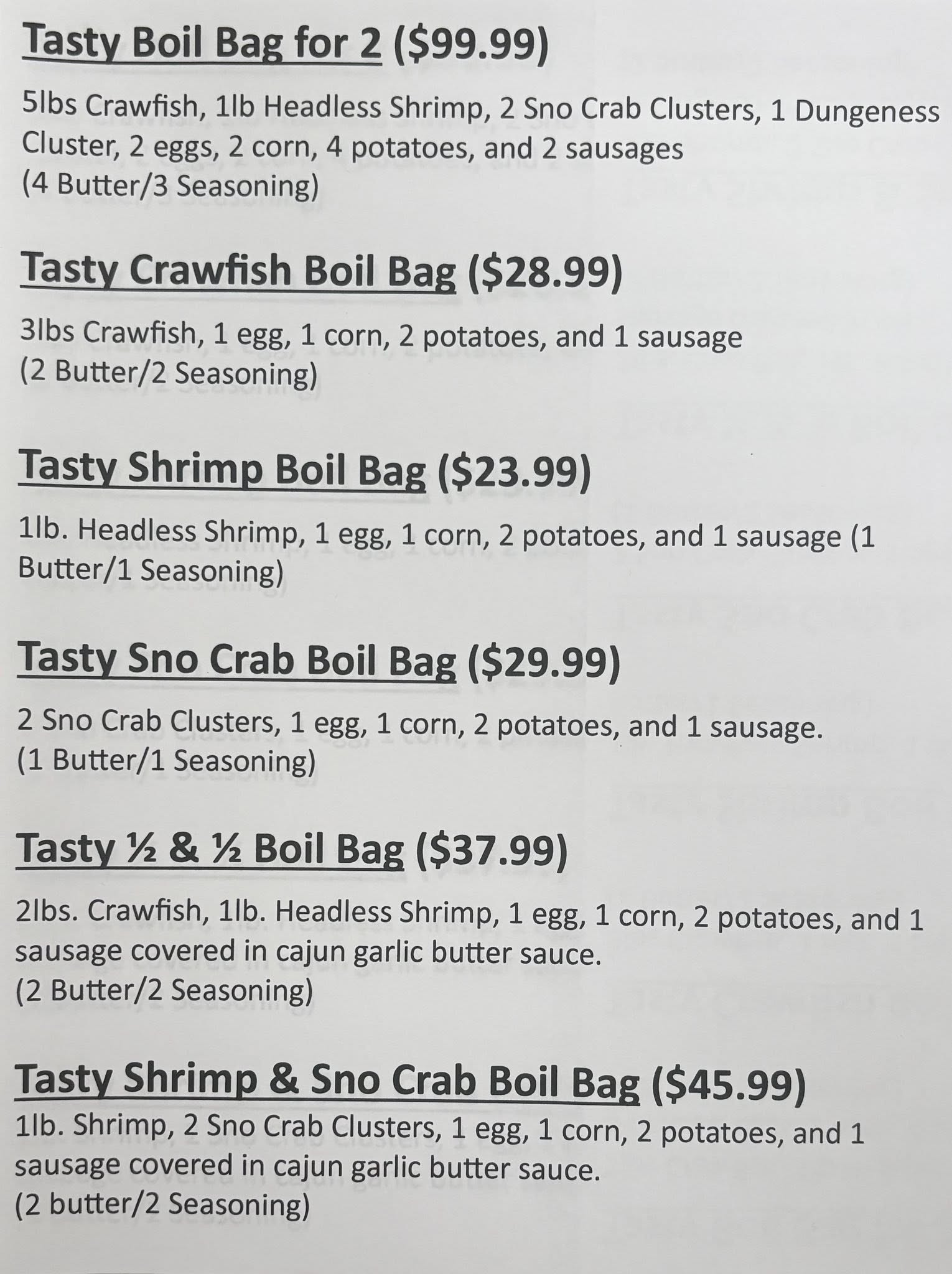 Tasty Tails Menu