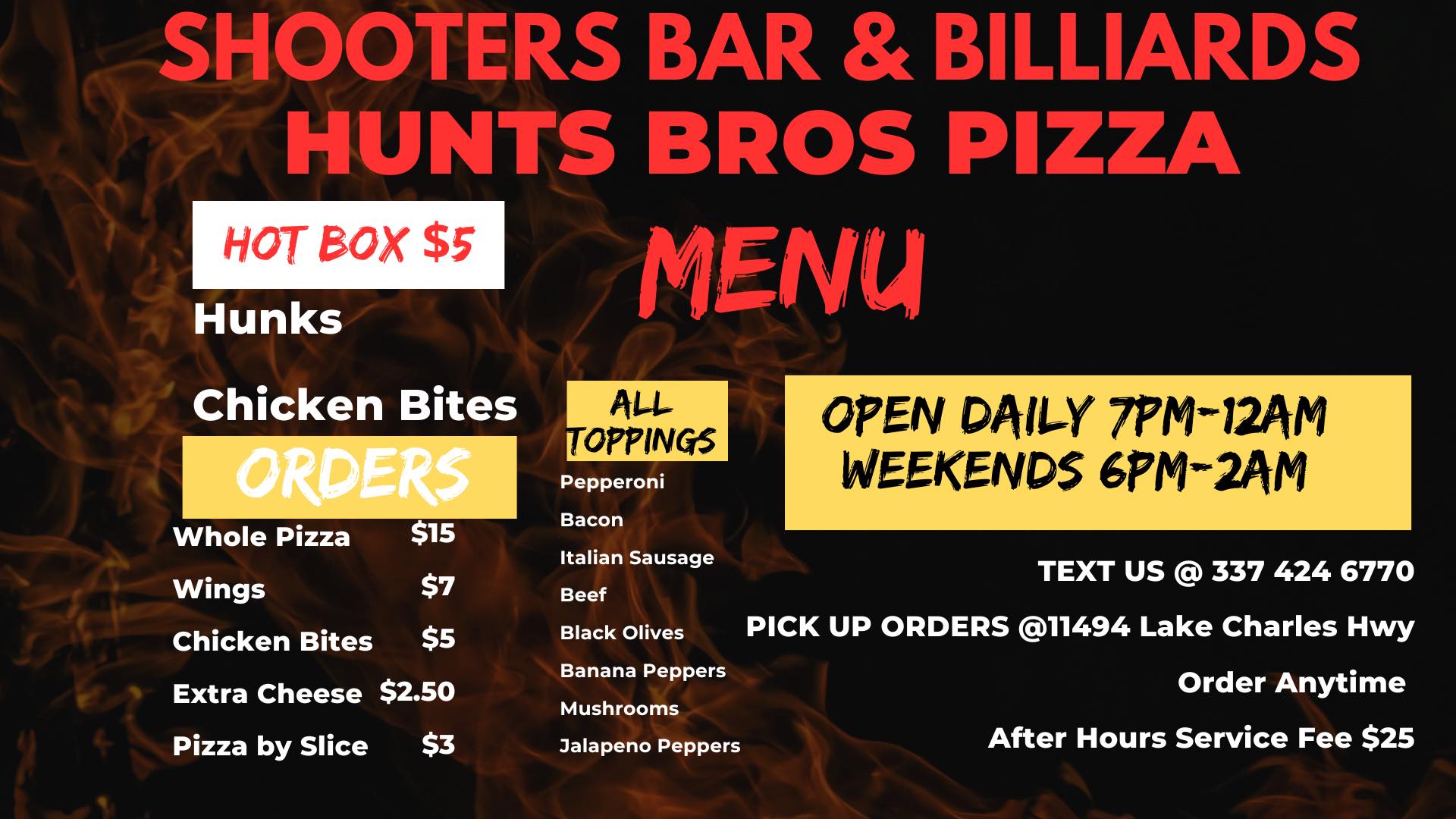 Shooters Billiards & Sports Bar Menu