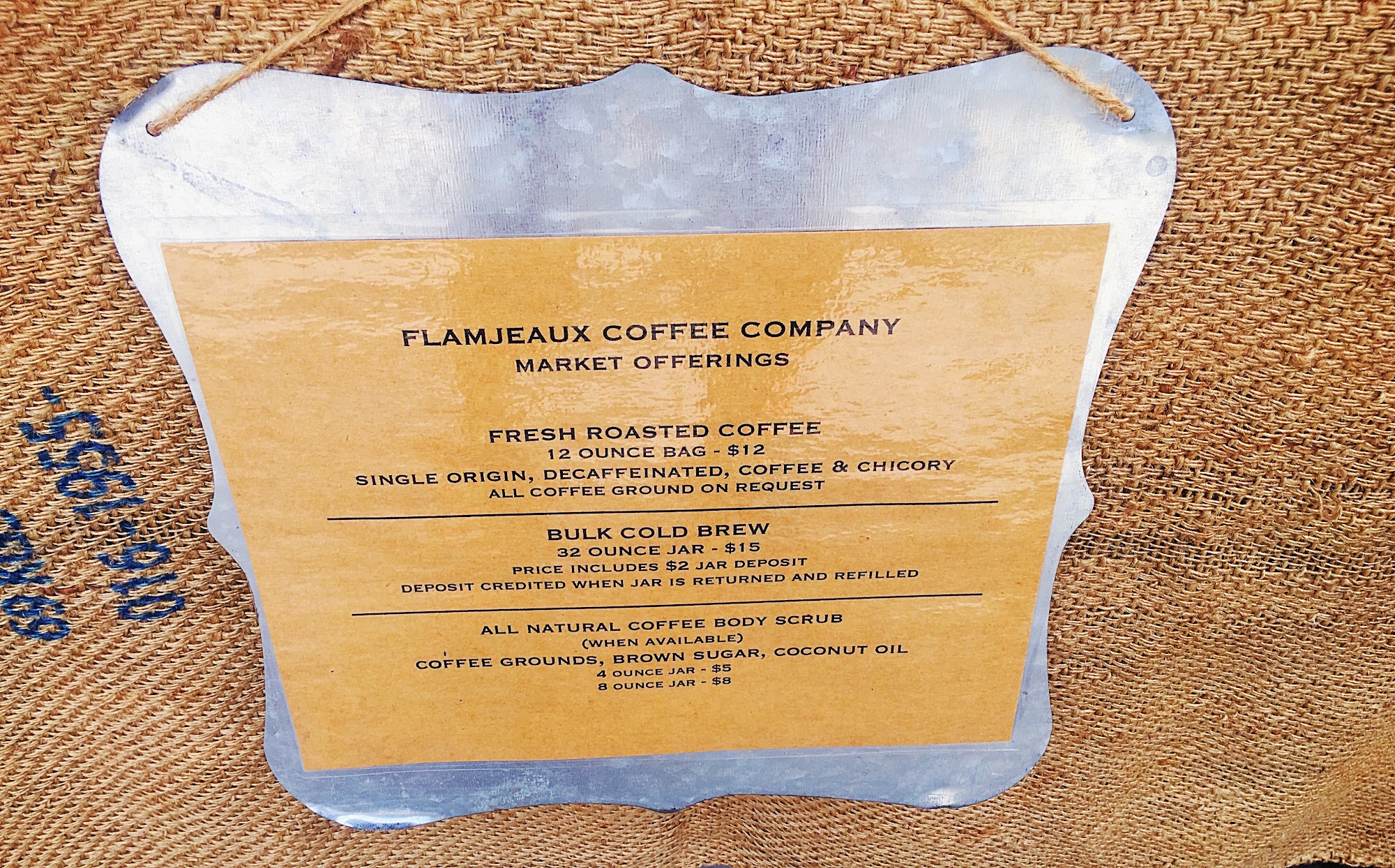 Flamjeaux Coffee Company Menu