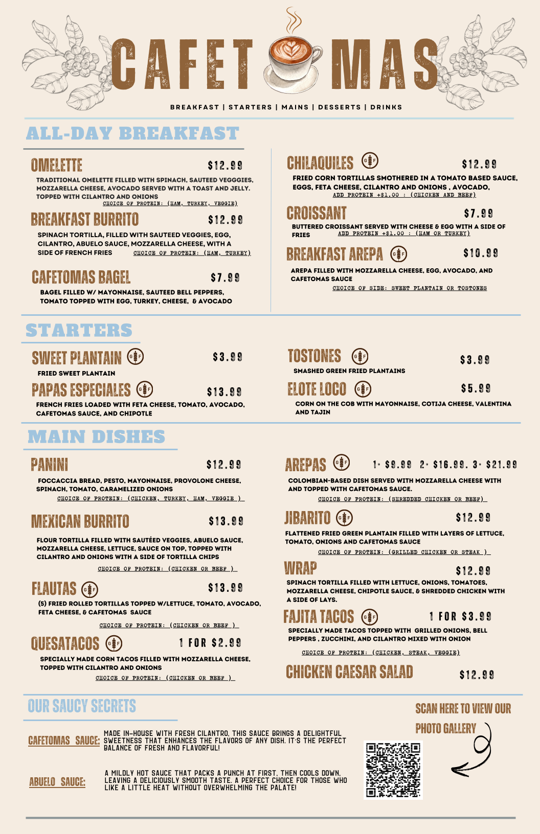 Cafetomas Menu
