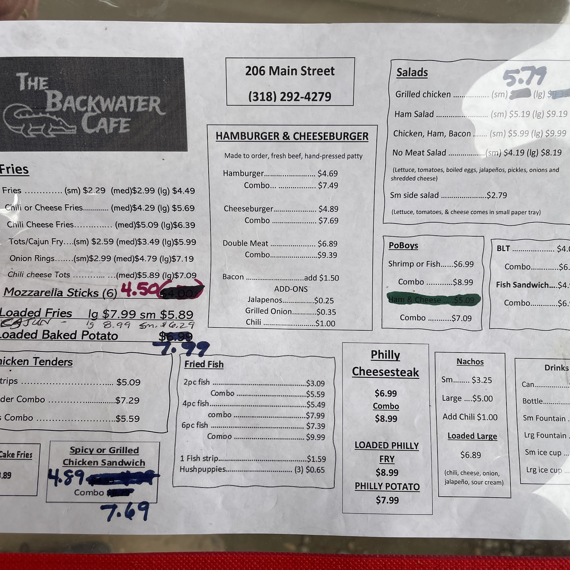 The Backwater Cafe Menu