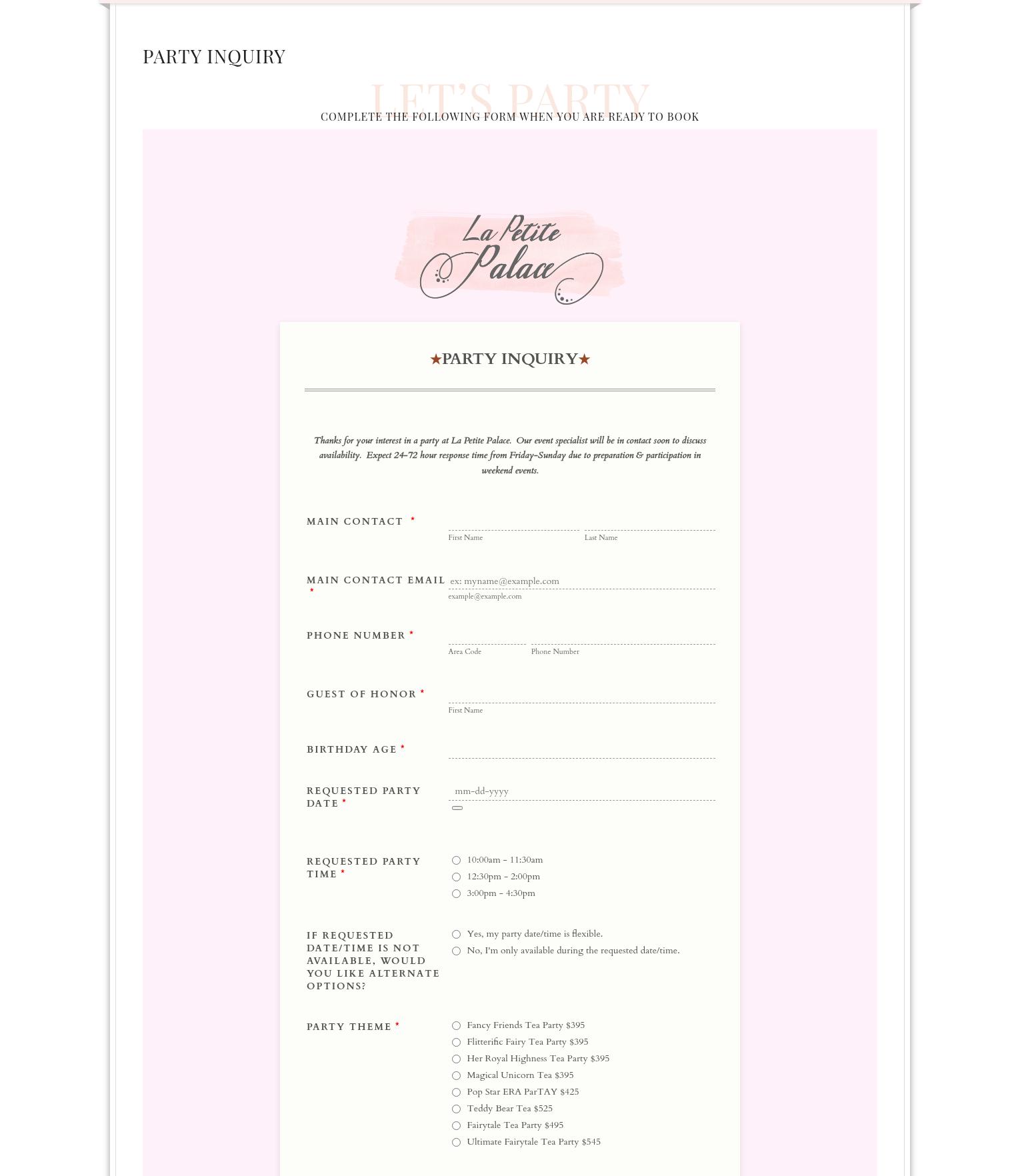 La Petite Tea Room LLC Menu