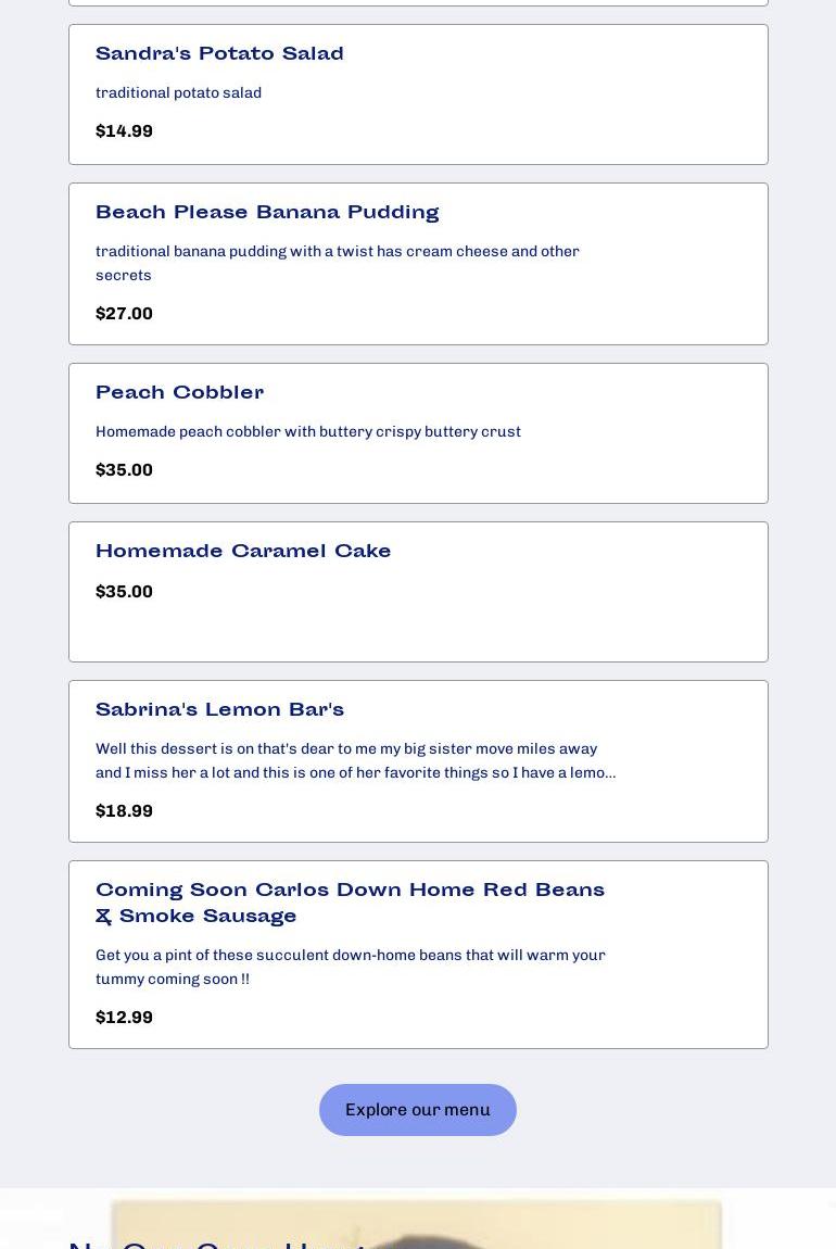 Rambo's Catering (Rambo Thompson) Chef/ Owner Menu
