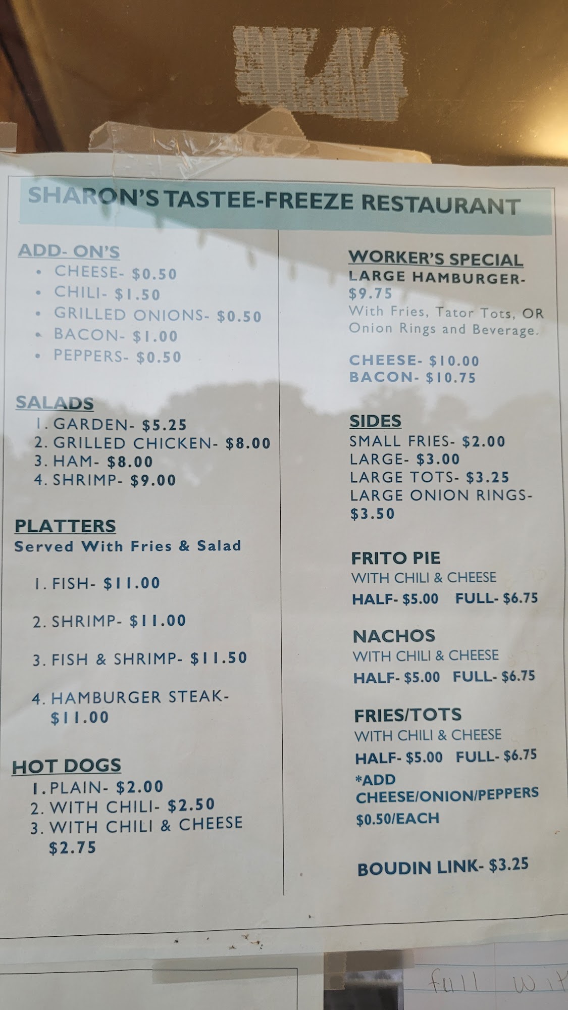 Sharon's Menu