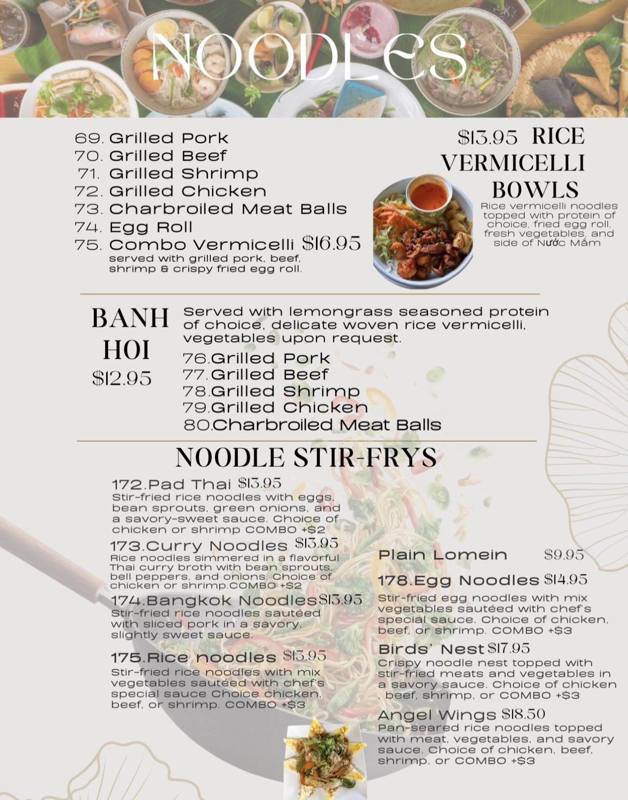 Pho Ly Ly Vietnamese Restaurant Menu