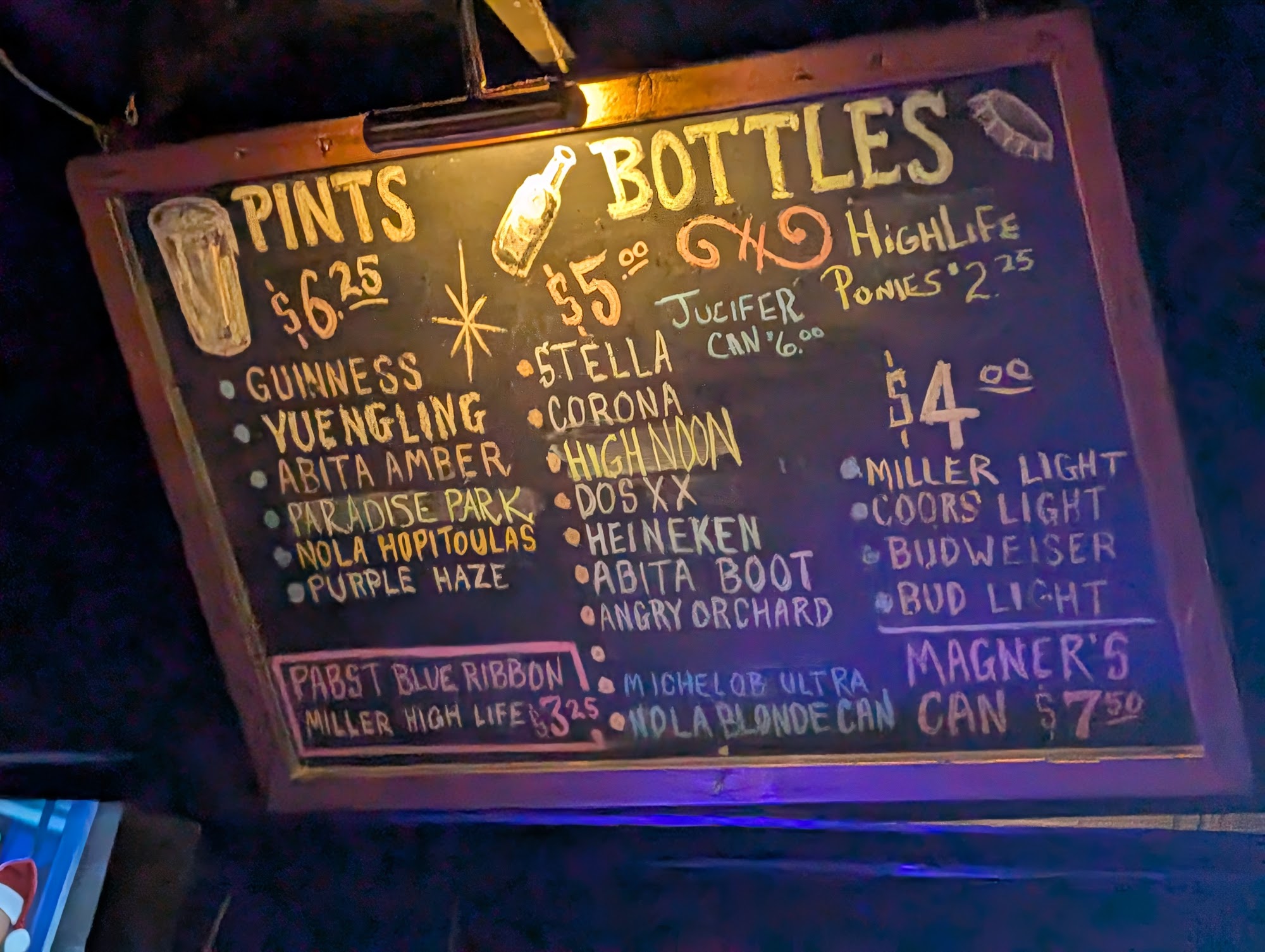 Toulouse Dive Bar Menu