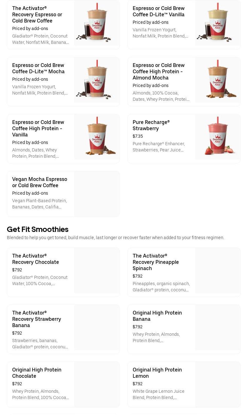 Banana Smoothies & Smoothies Menu