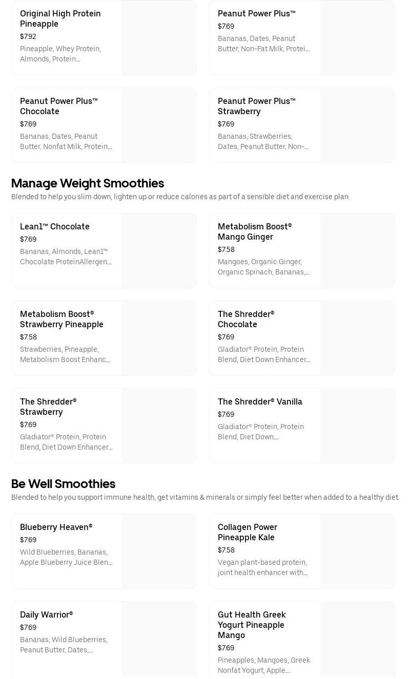 Banana Smoothies & Smoothies Menu